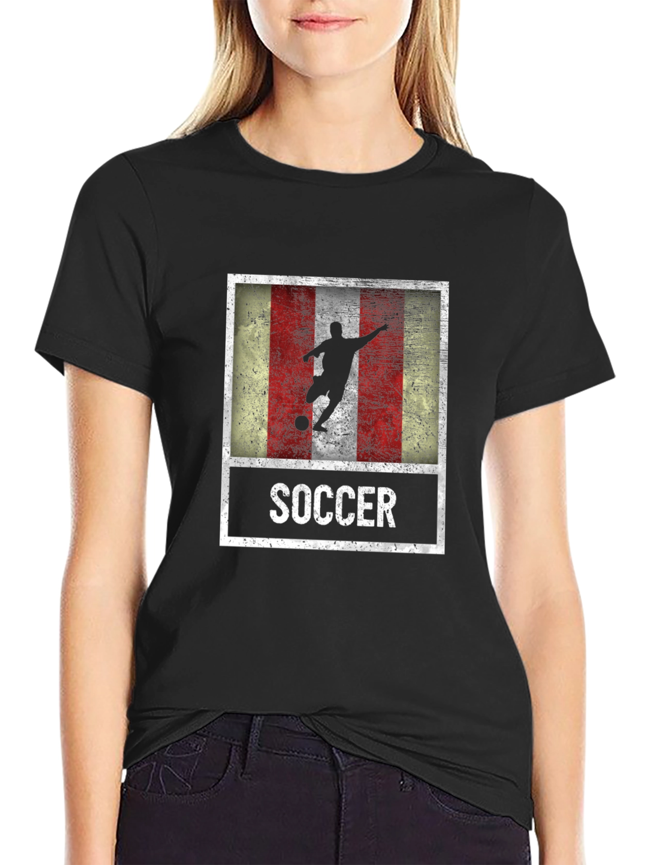 Soccer Player Graphic Tee - Distressed Flag Design
