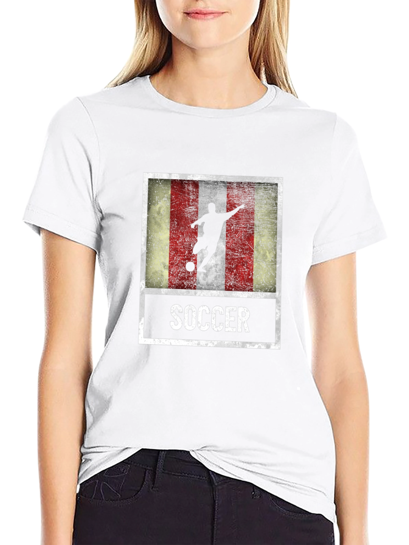 Soccer Player Graphic Tee - Distressed Flag Design