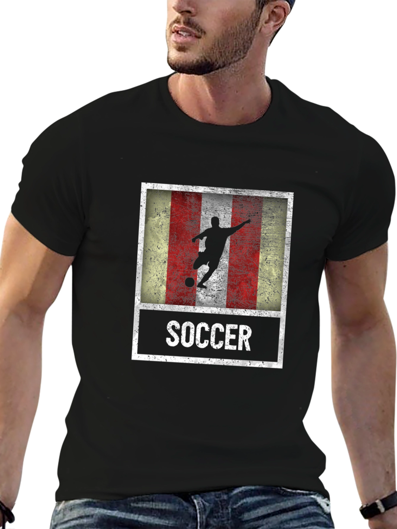 Soccer Player Graphic Tee - Distressed Flag Design