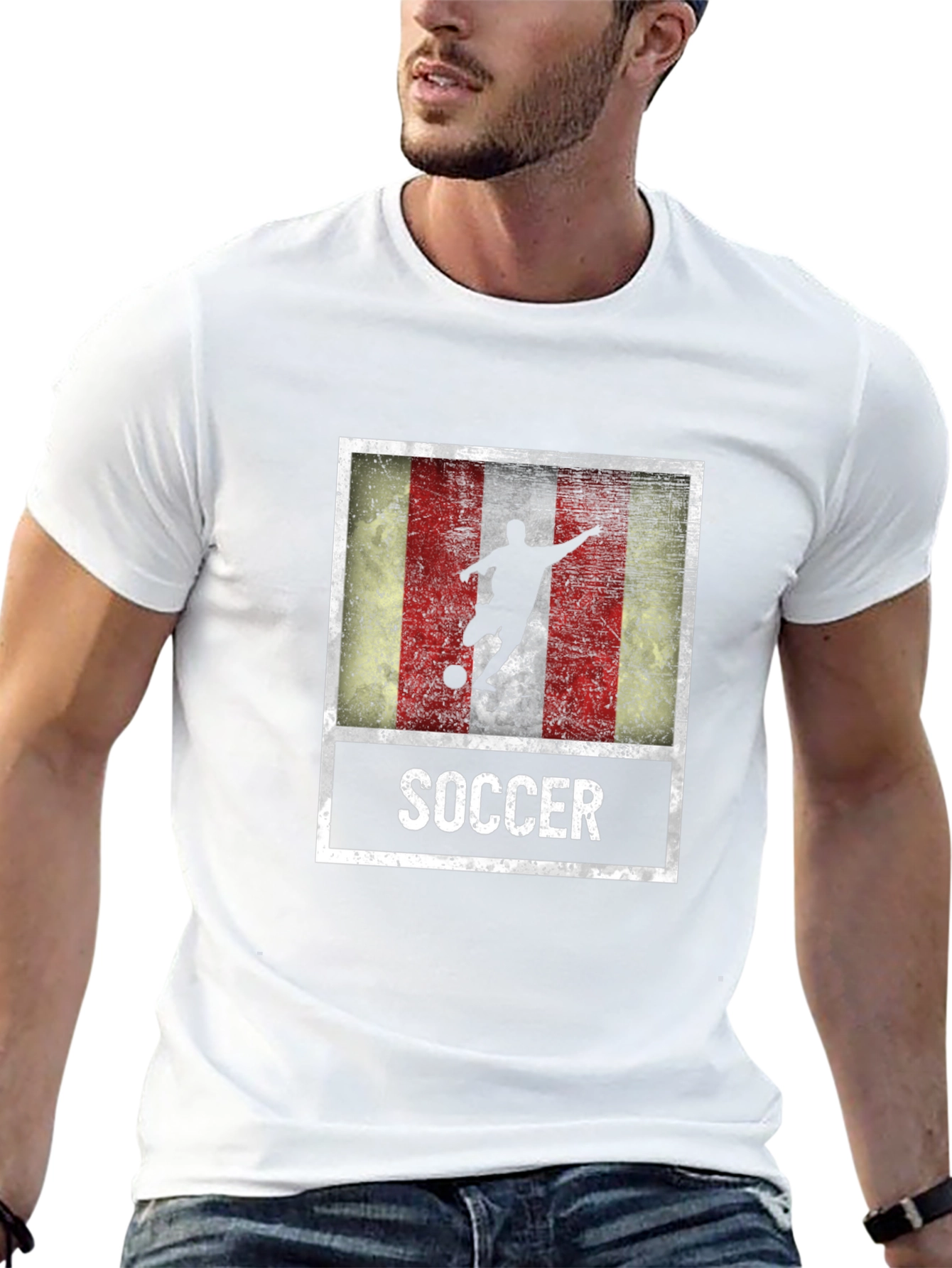 Soccer Player Graphic Tee - Distressed Flag Design