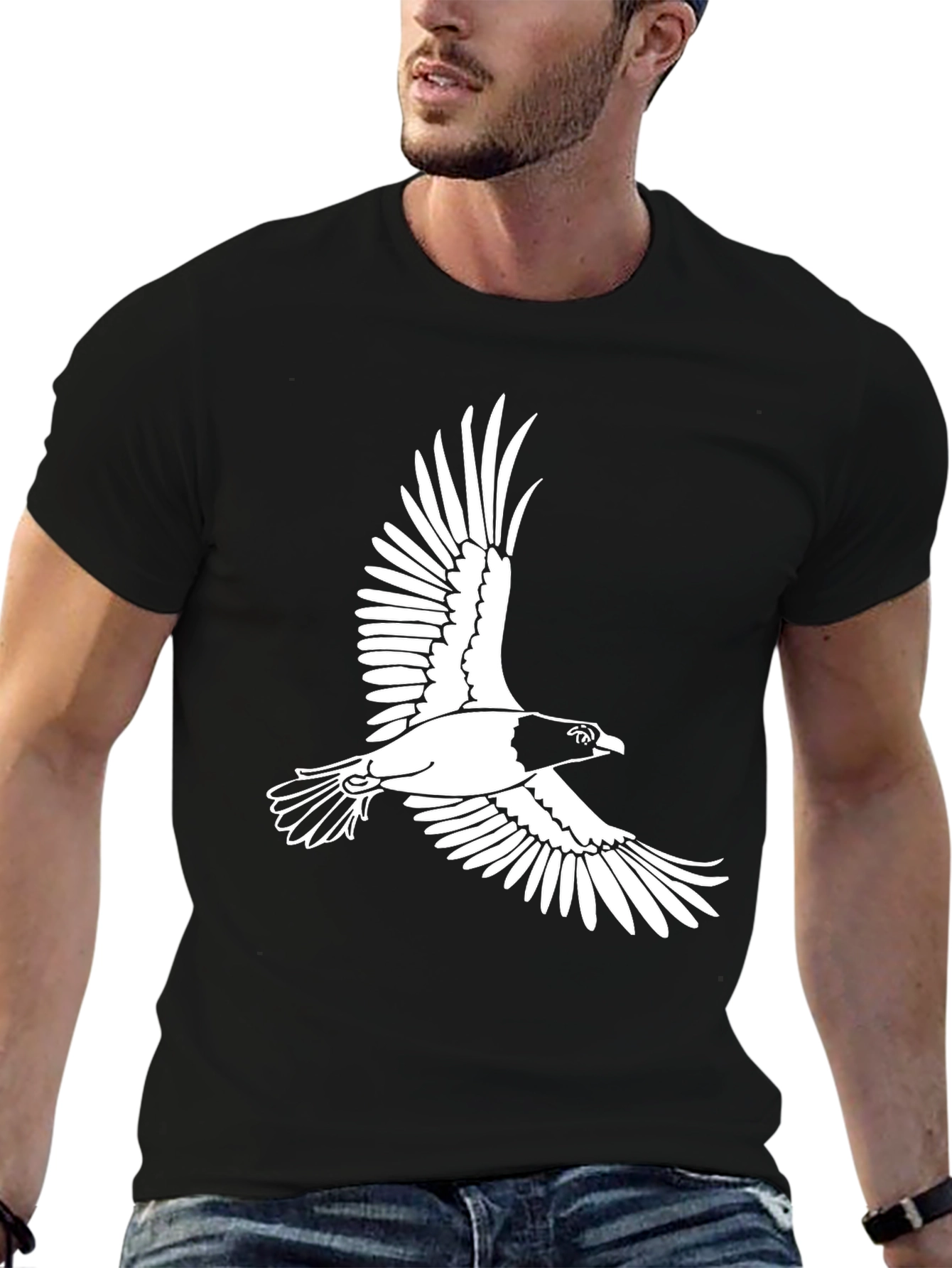Flying Bird Graphic Tee - Black Cotton T-Shirt