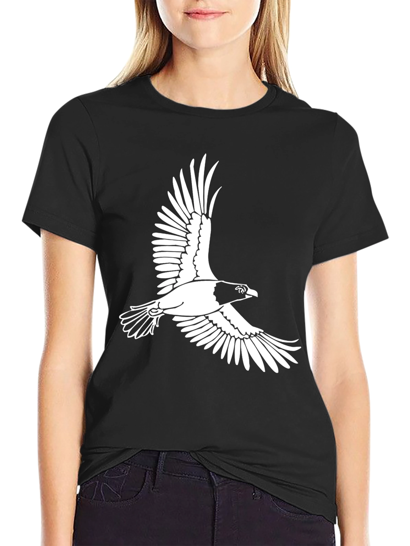 Flying Bird Graphic Tee - Black Cotton T-Shirt