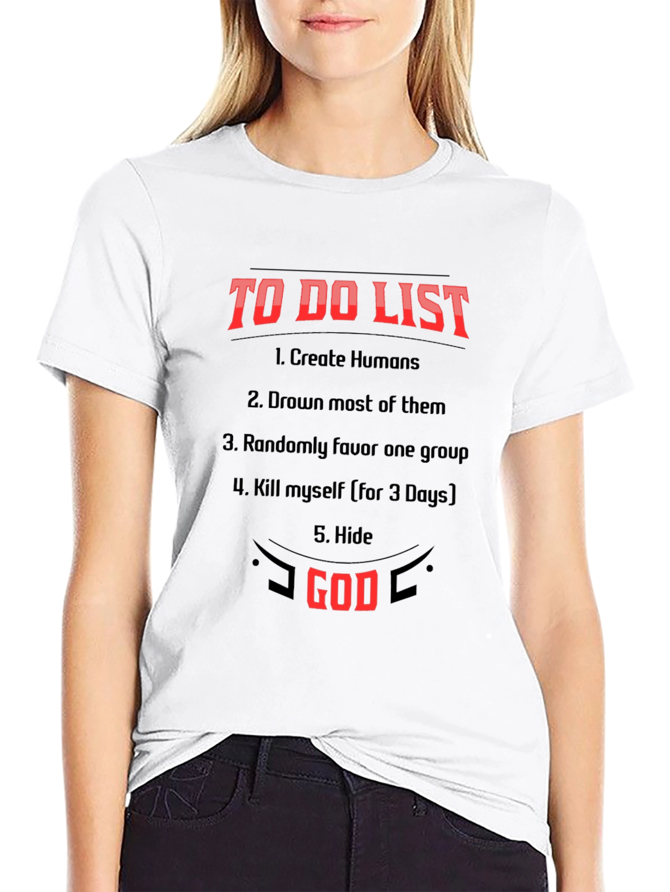 Gods To-Do List Black T-Shirt