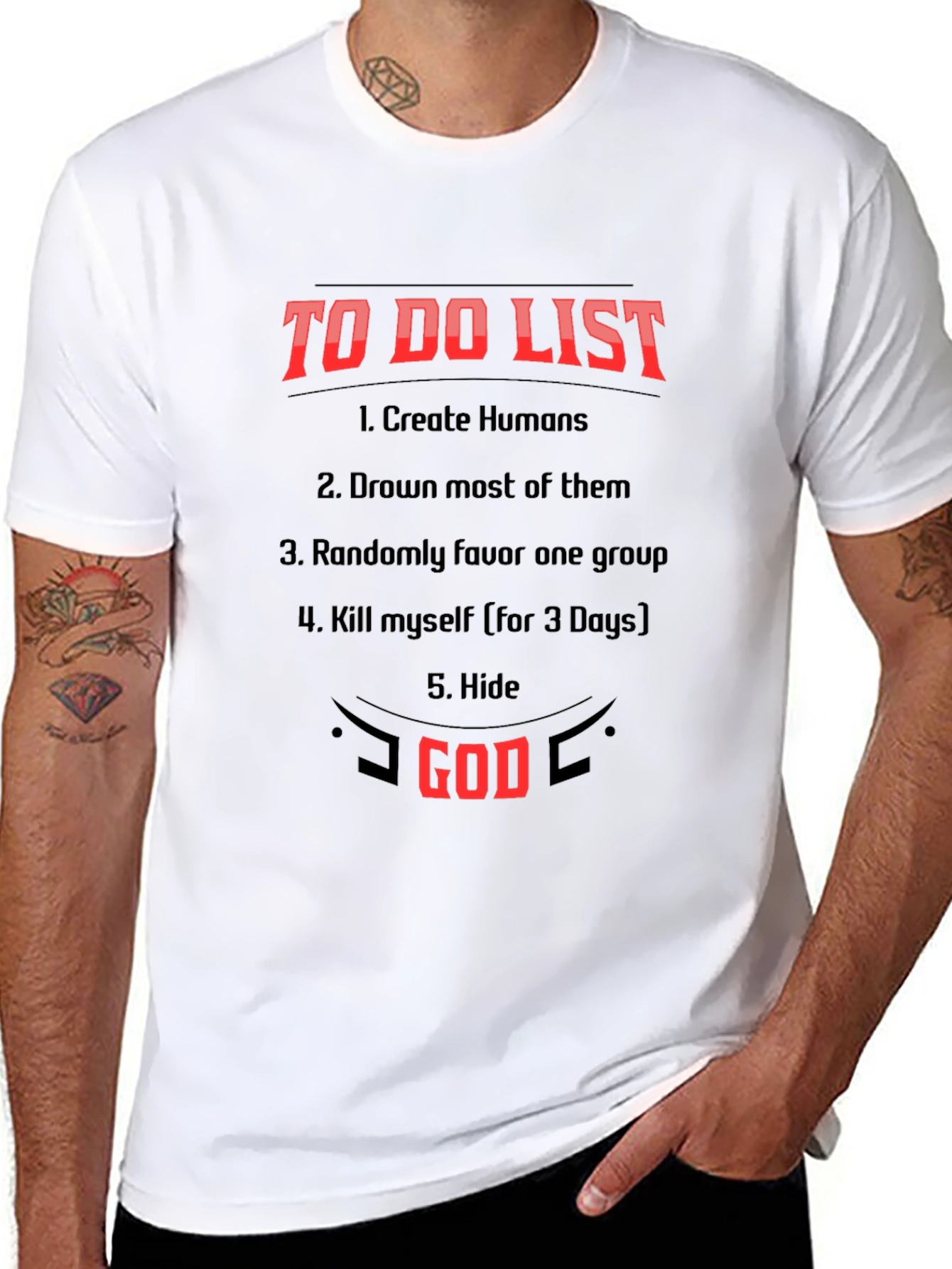 Gods To-Do List Black T-Shirt