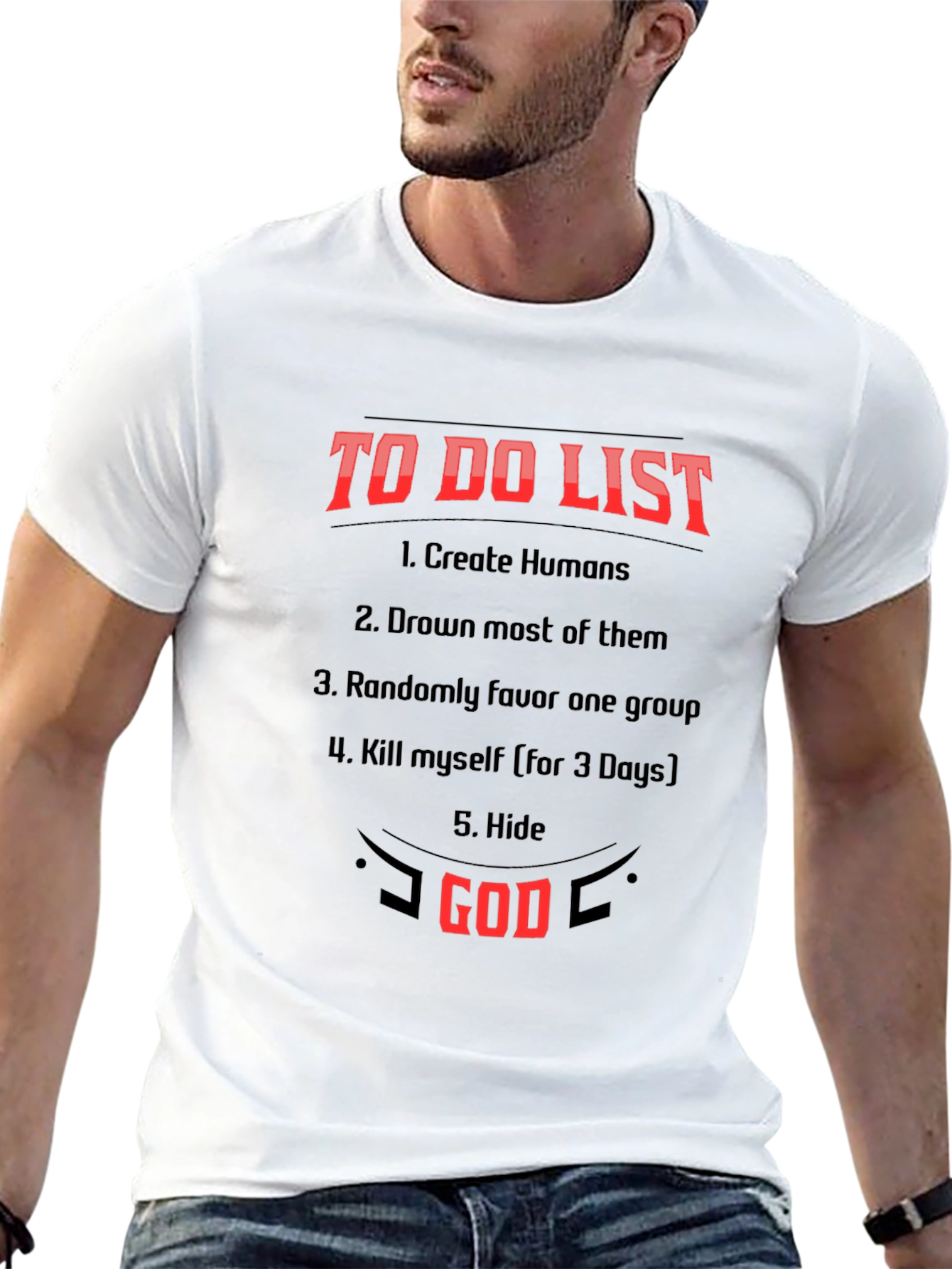 Gods To-Do List Black T-Shirt