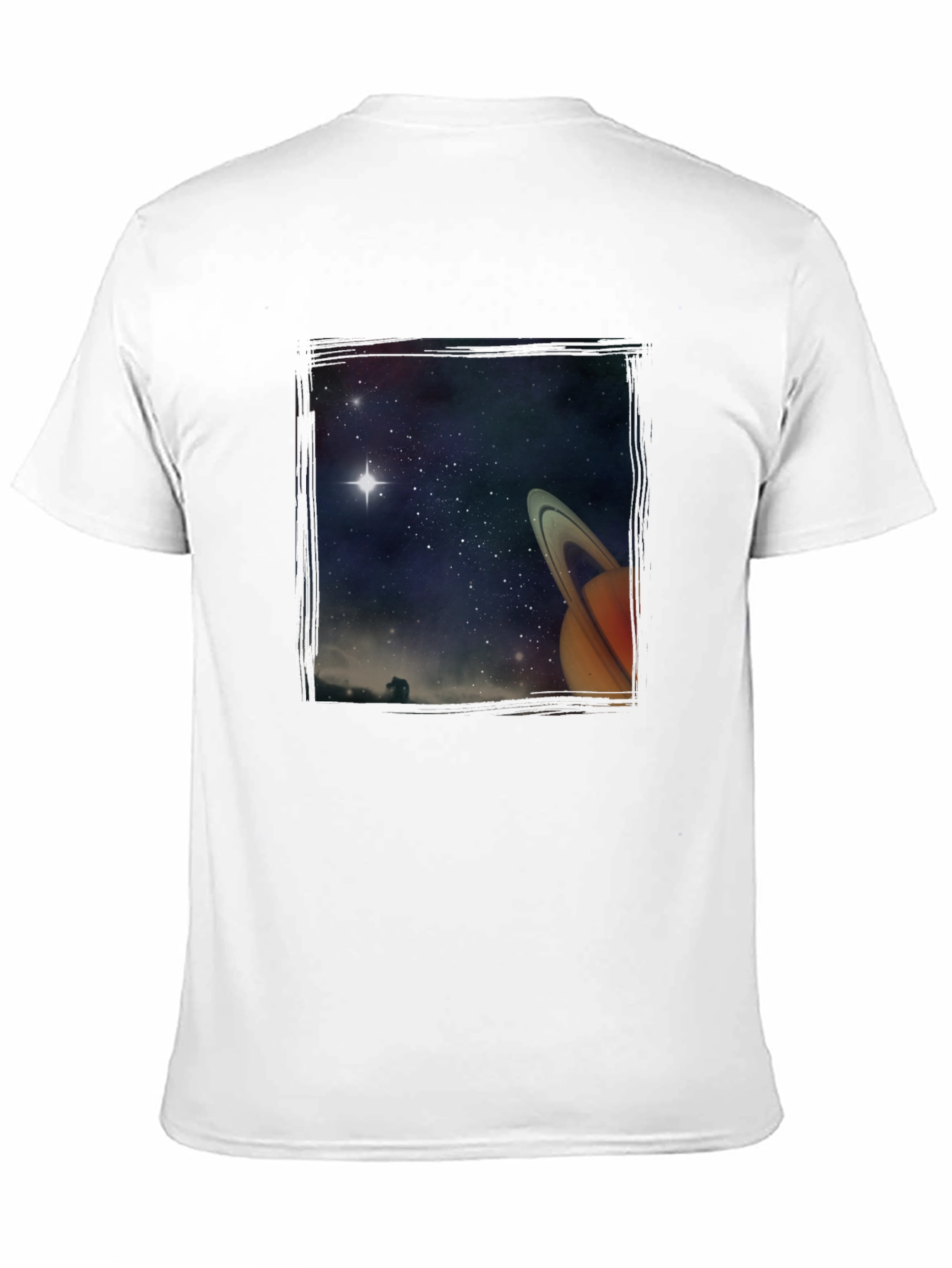 Space Saturn Graphic Print Black T-Shirt