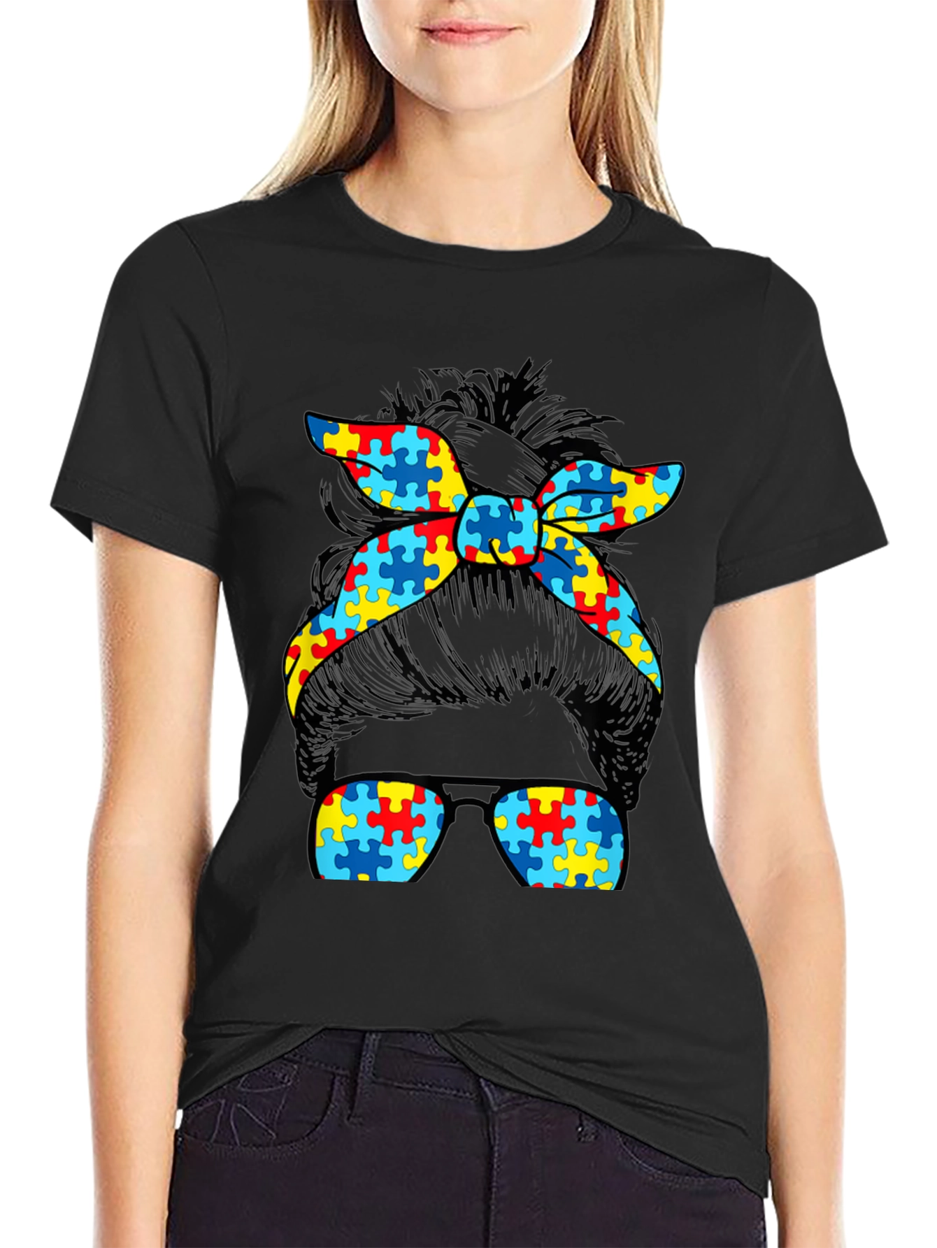 Autism Awareness Messy Bun T-Shirt