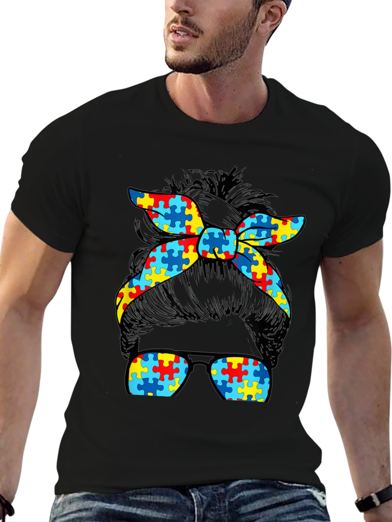 Autism Awareness Messy Bun T-Shirt