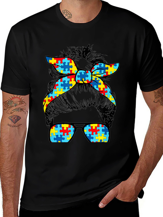 Autism Awareness Messy Bun T-Shirt