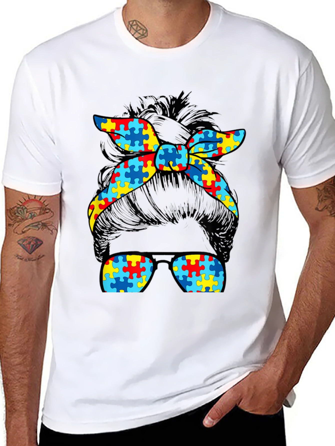 Autism Awareness Messy Bun T-Shirt