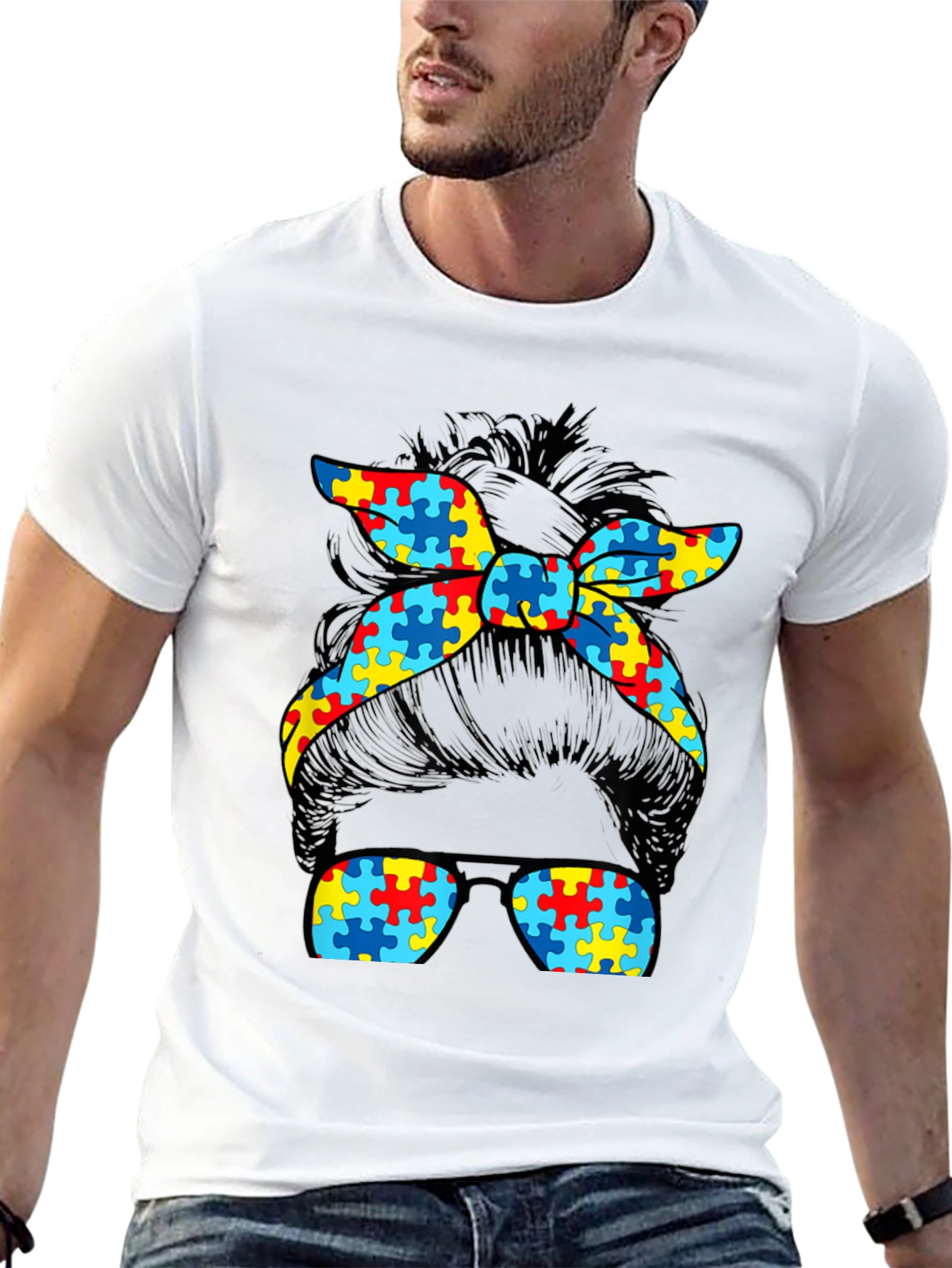 Autism Awareness Messy Bun T-Shirt