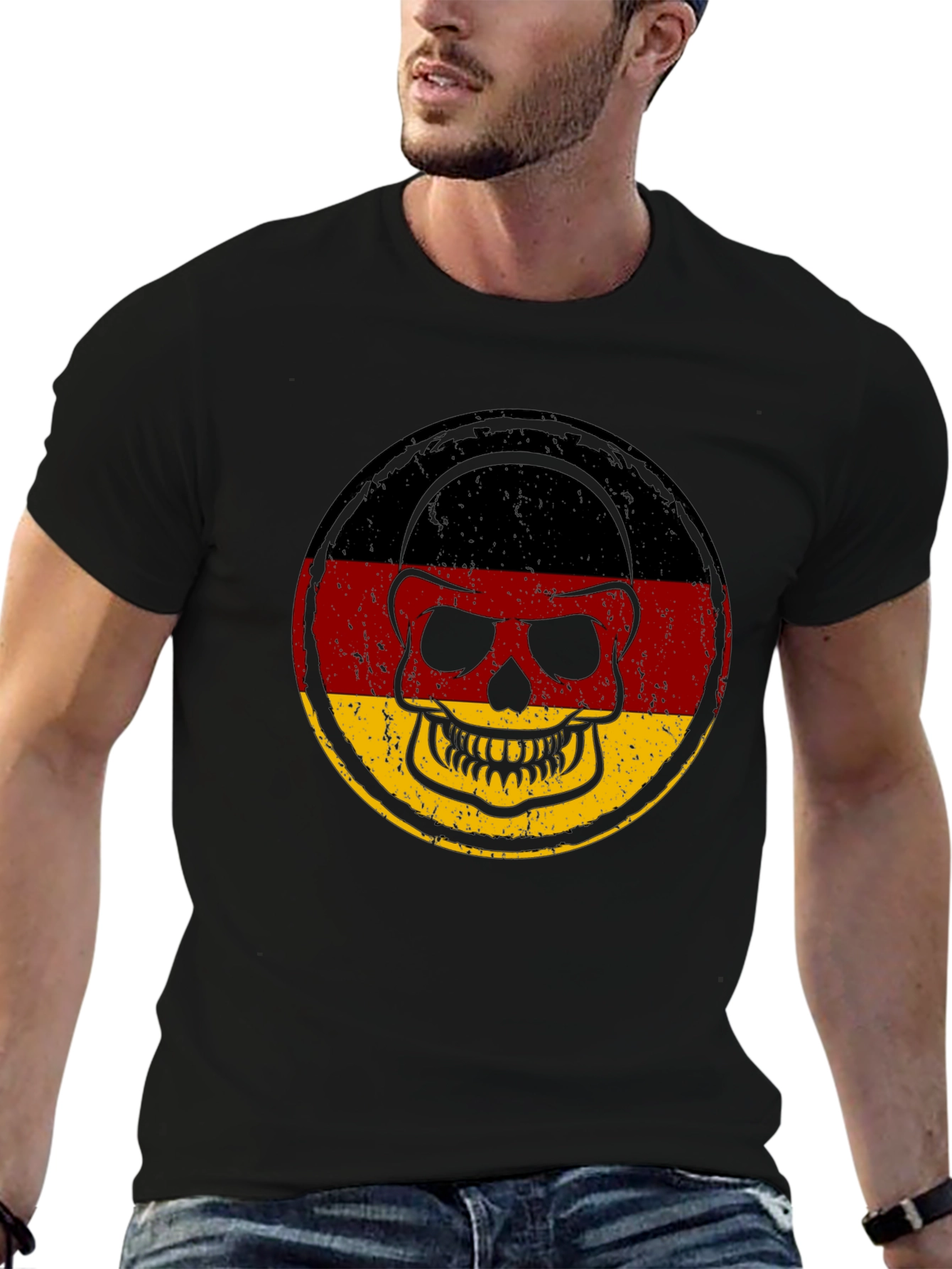 German Flag Skull Graphic T-Shirt