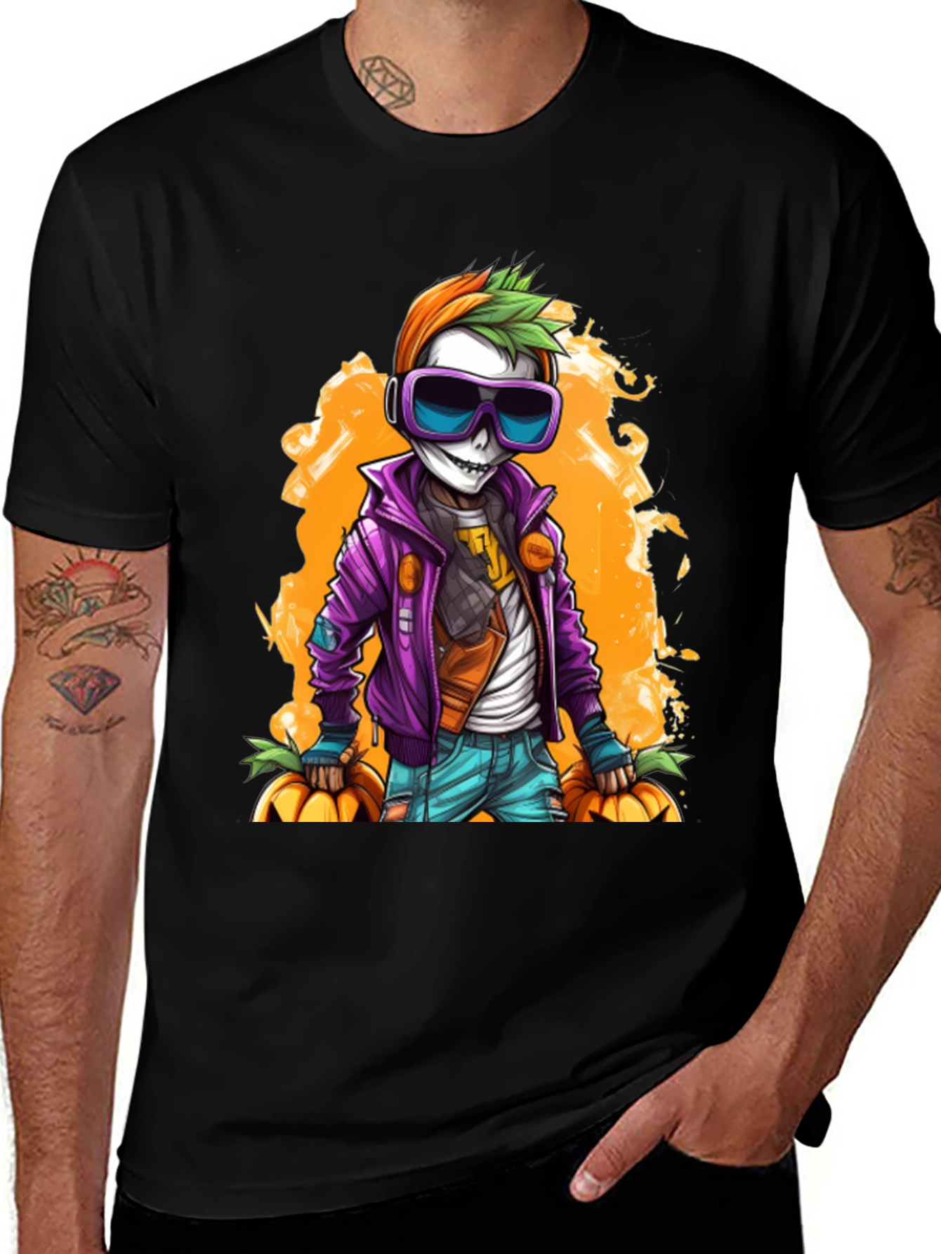 Halloween Skeleton Graphic Tee - Spooky Style!