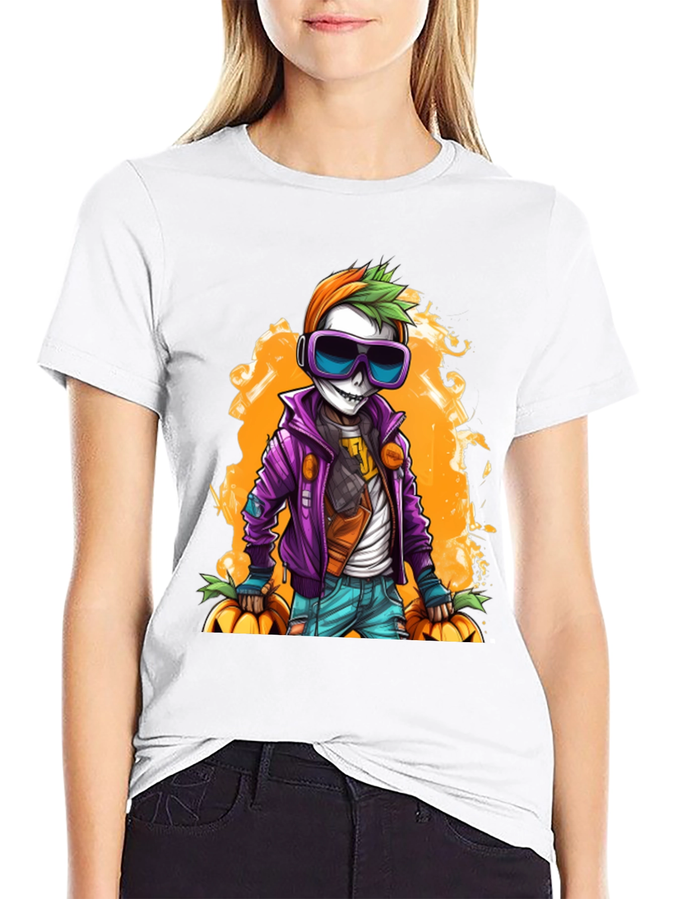 Halloween Skeleton Graphic Tee - Spooky Style!