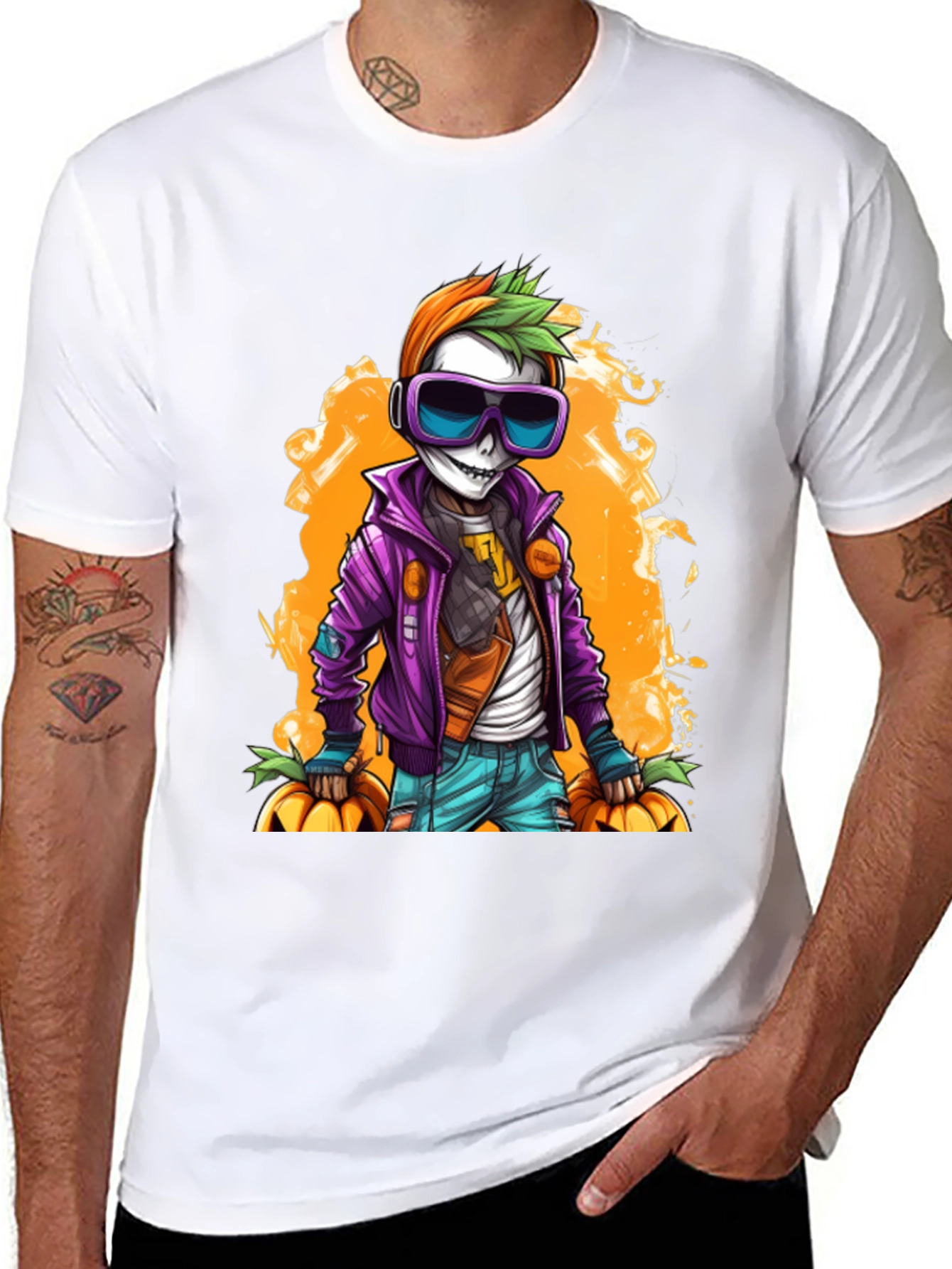 Halloween Skeleton Graphic Tee - Spooky Style!