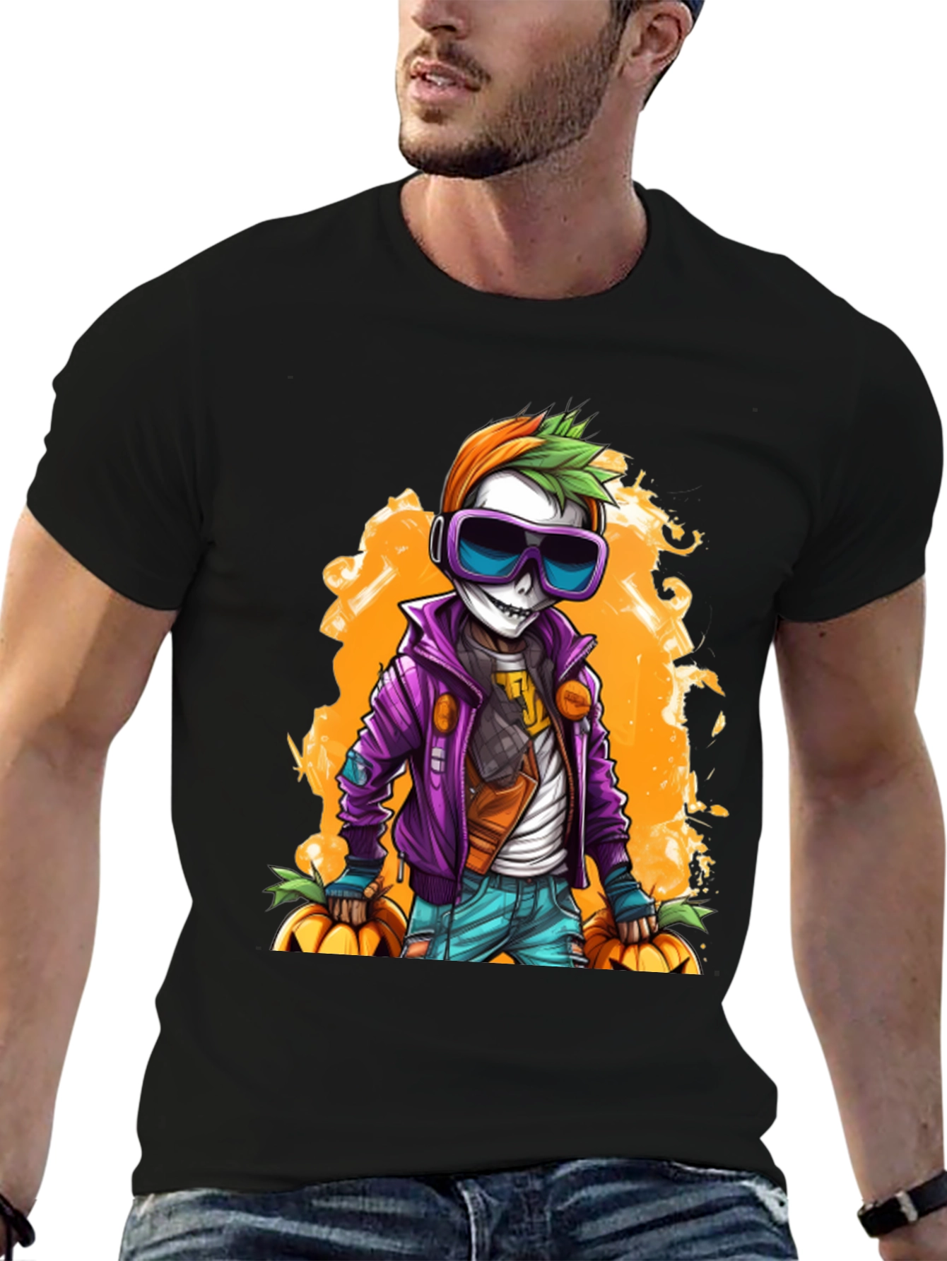 Halloween Skeleton Graphic Tee - Spooky Style!