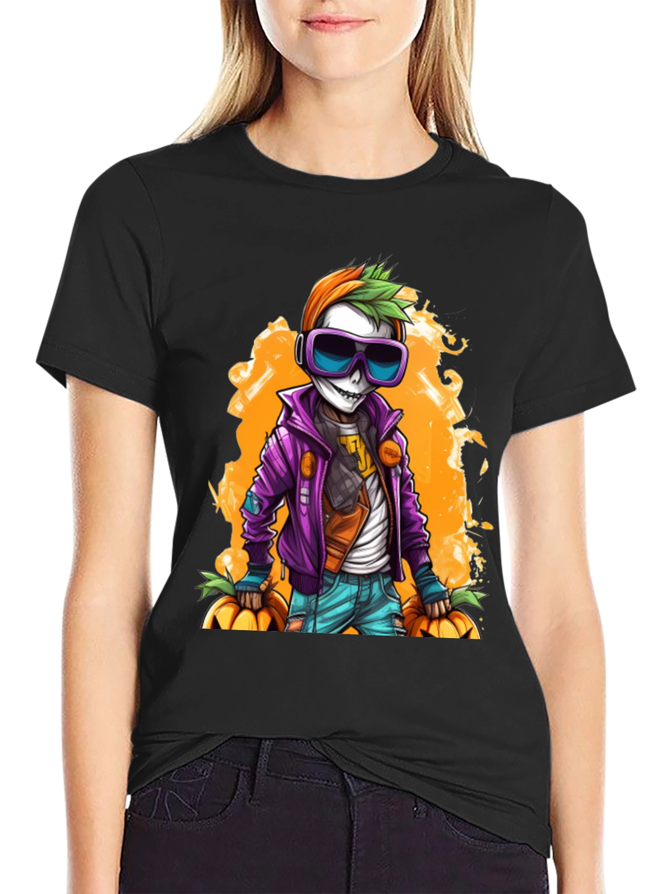 Halloween Skeleton Graphic Tee - Spooky Style!