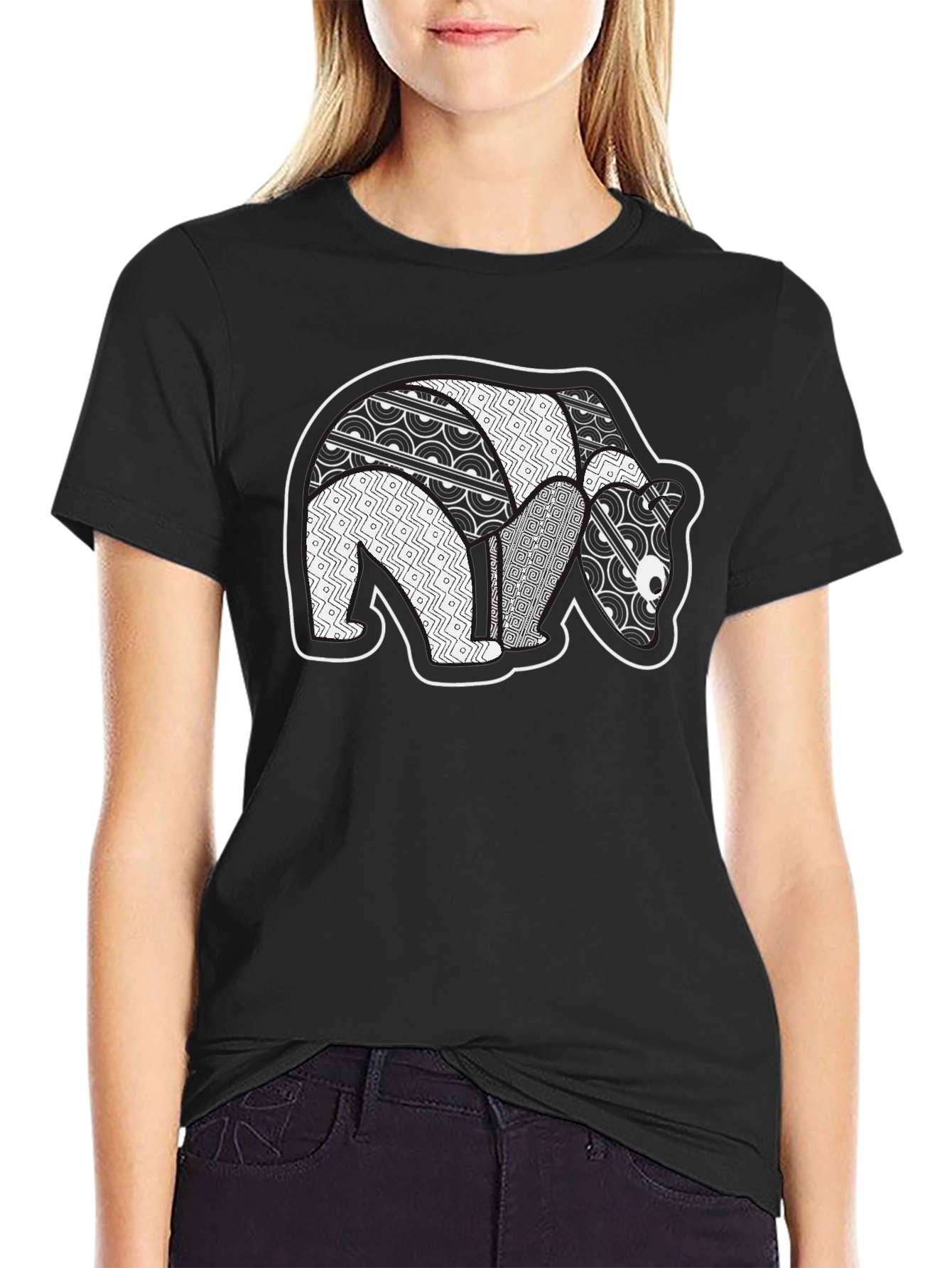 Abstract Bear Graphic Black T-Shirt