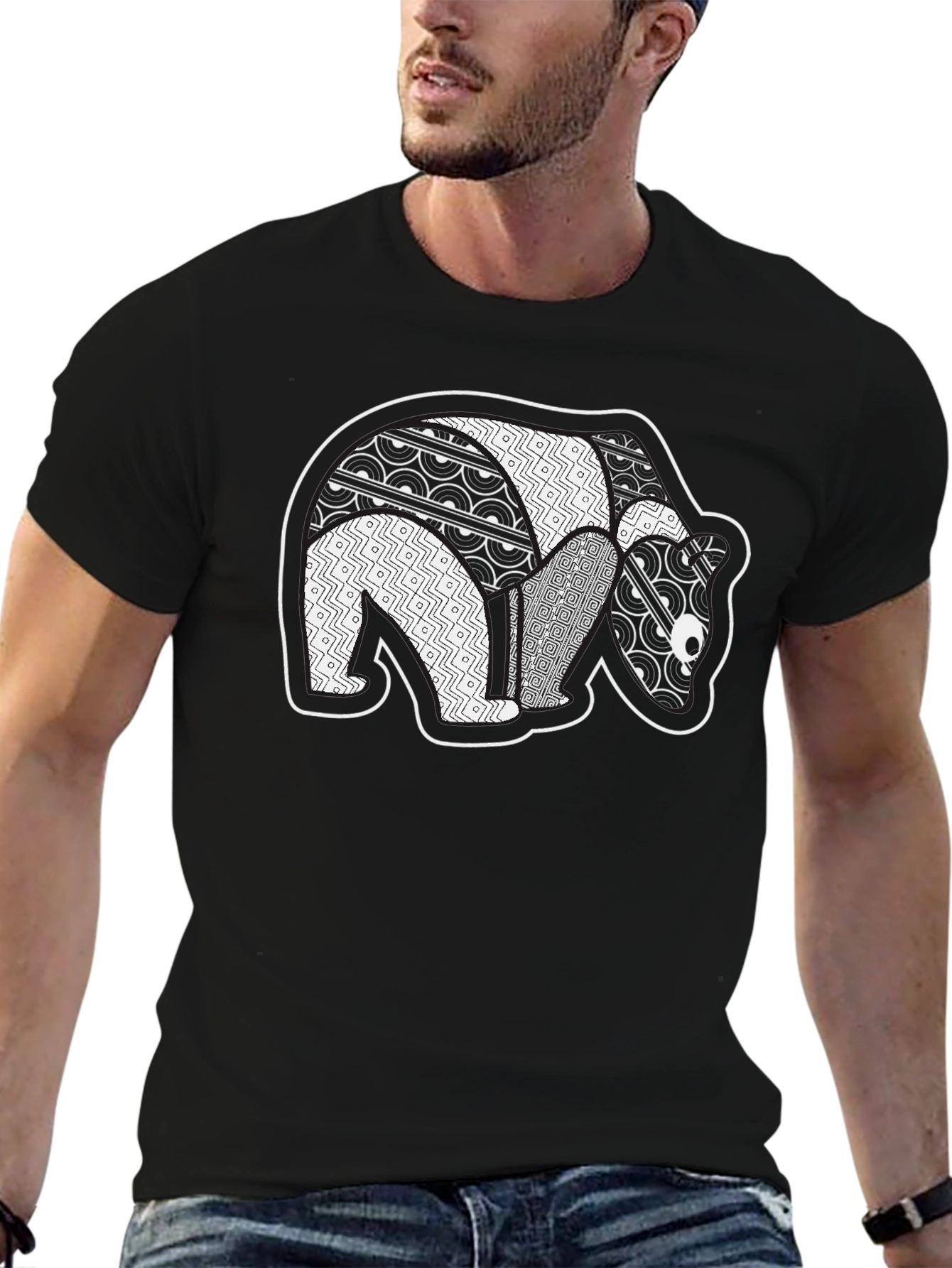 Abstract Bear Graphic Black T-Shirt