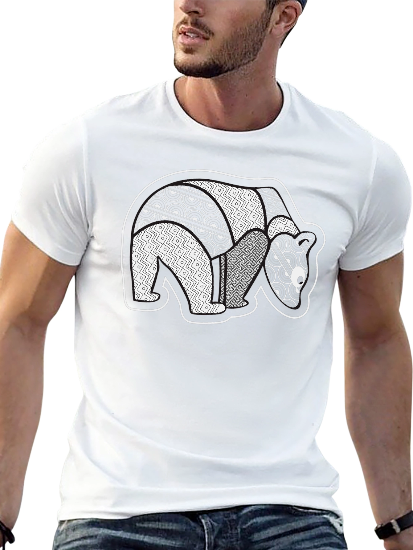 Abstract Bear Graphic Black T-Shirt