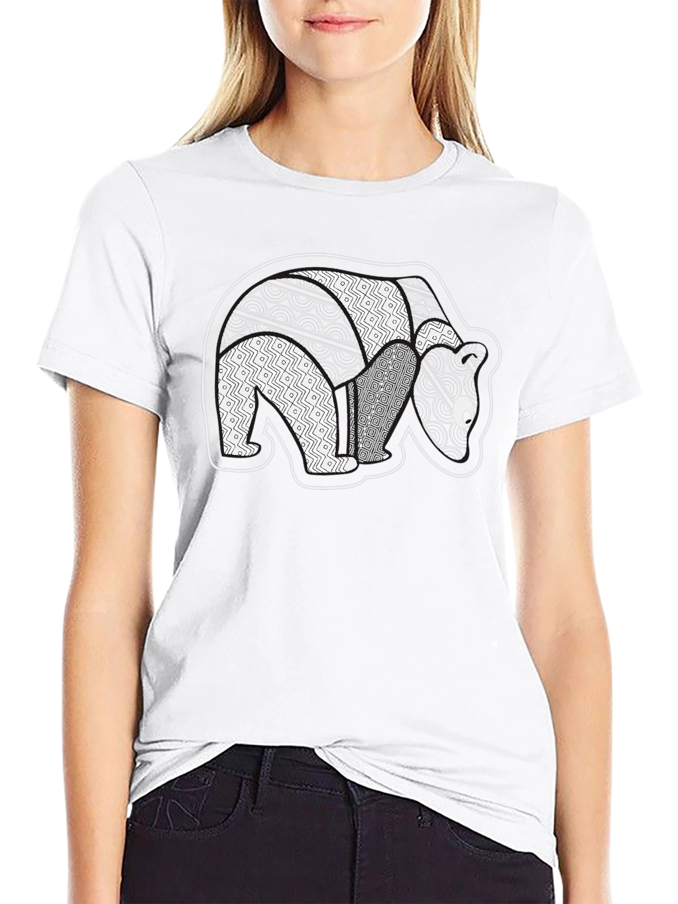 Abstract Bear Graphic Black T-Shirt