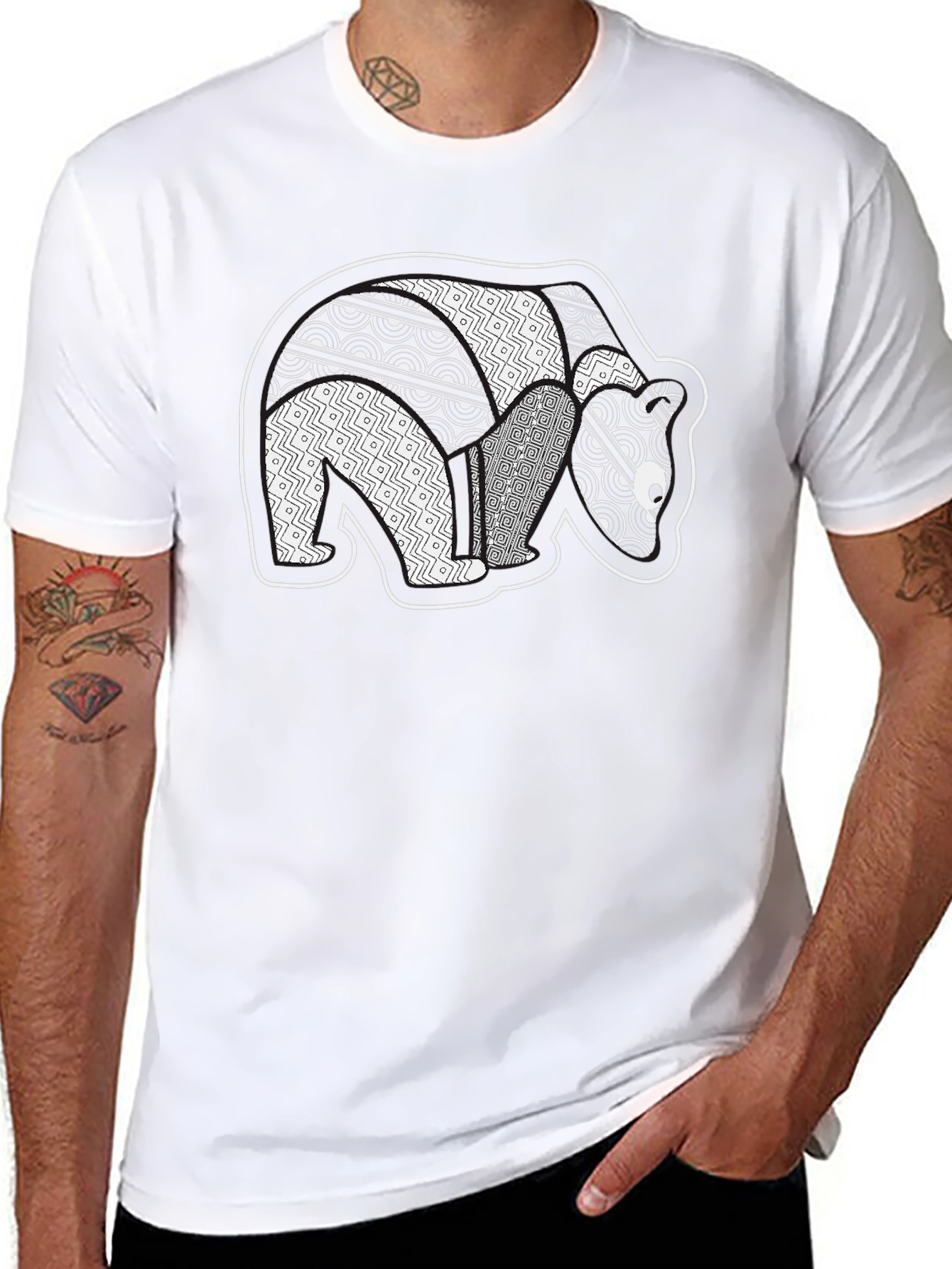 Abstract Bear Graphic Black T-Shirt