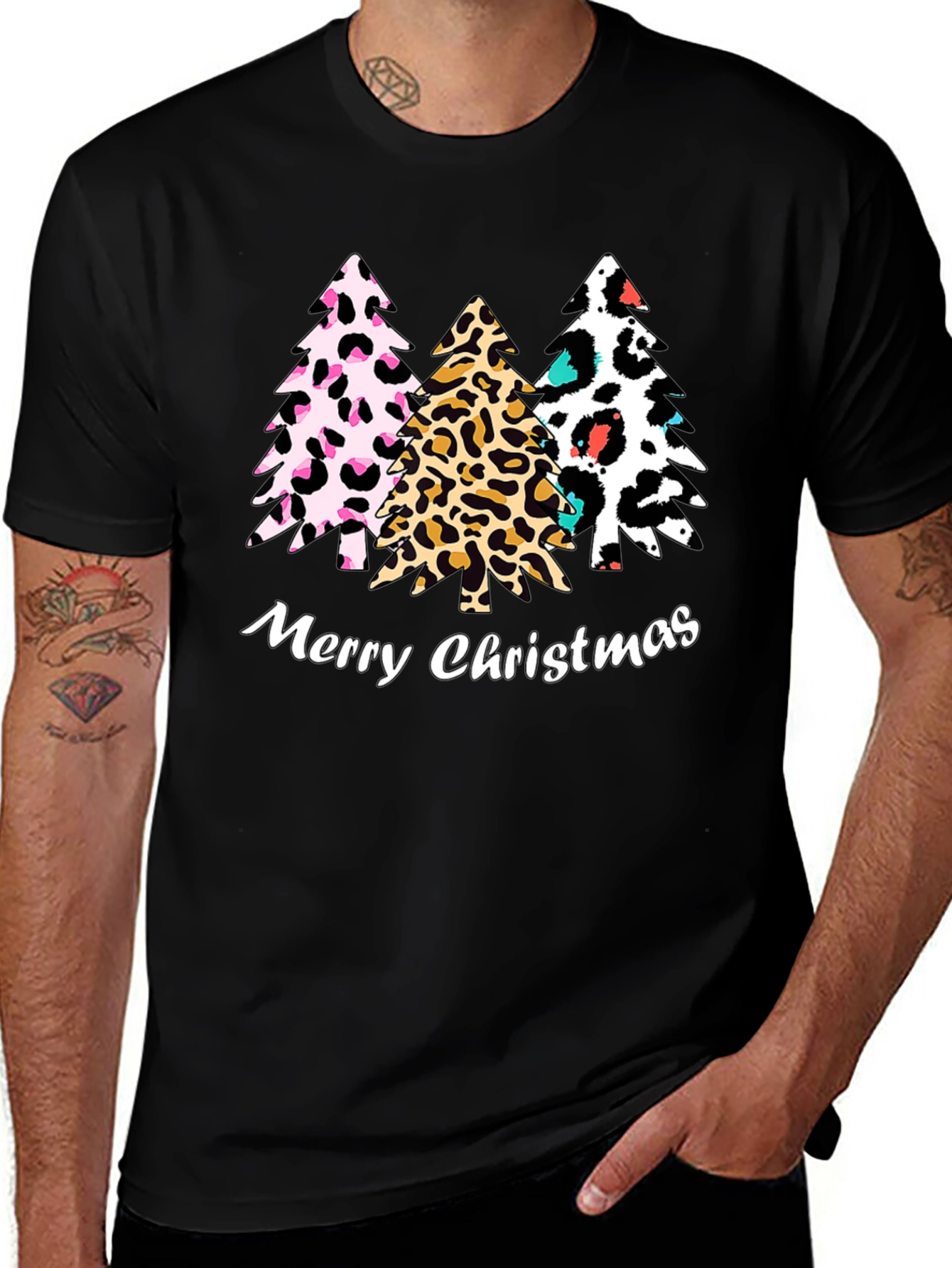 Merry Christmas Leopard Print Tree T-Shirt