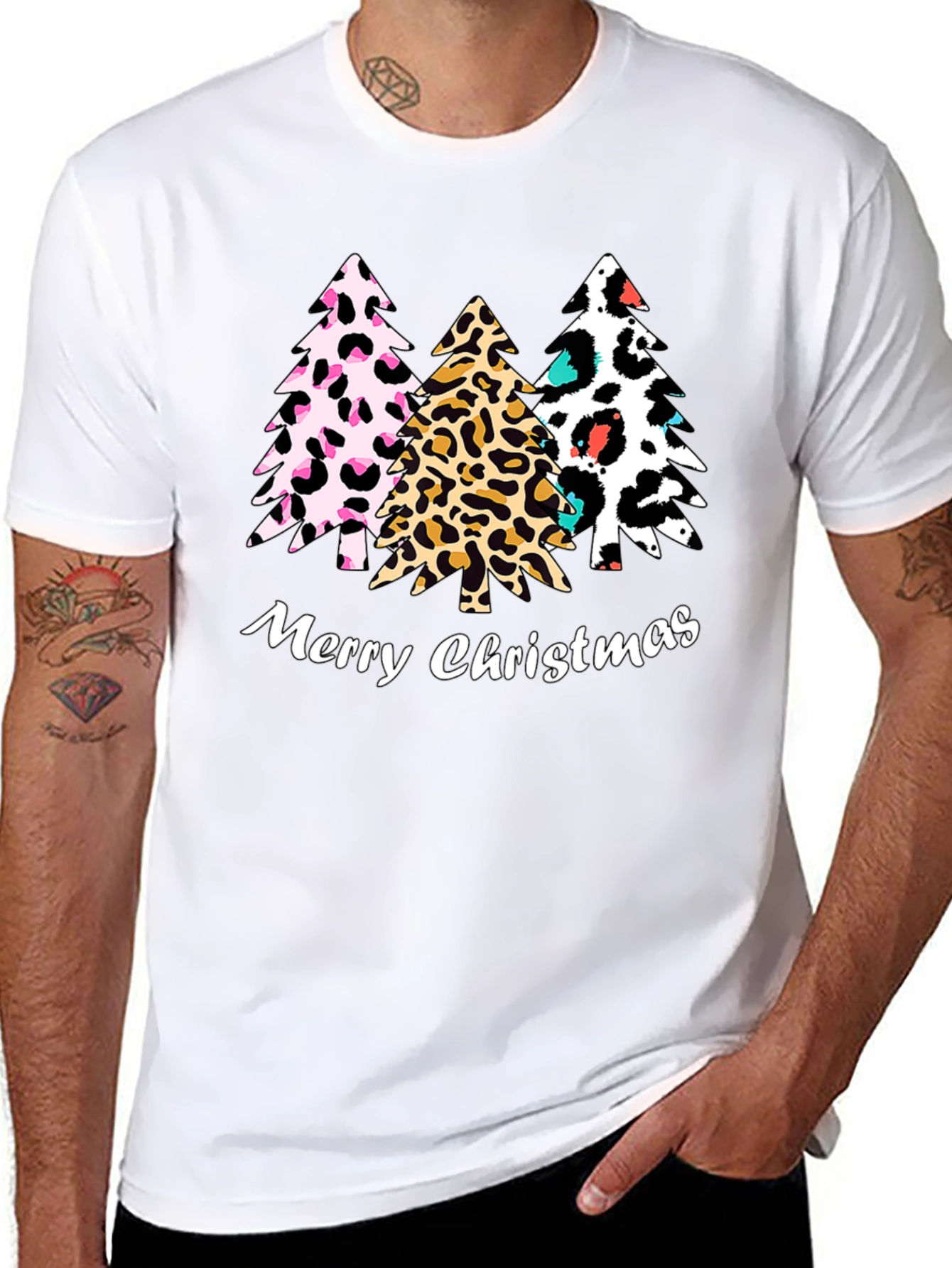 Merry Christmas Leopard Print Tree T-Shirt