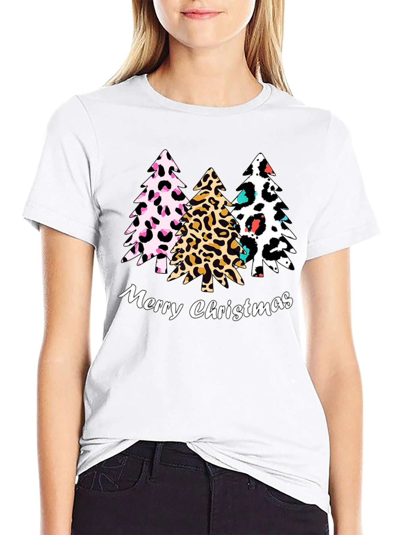 Merry Christmas Leopard Print Tree T-Shirt