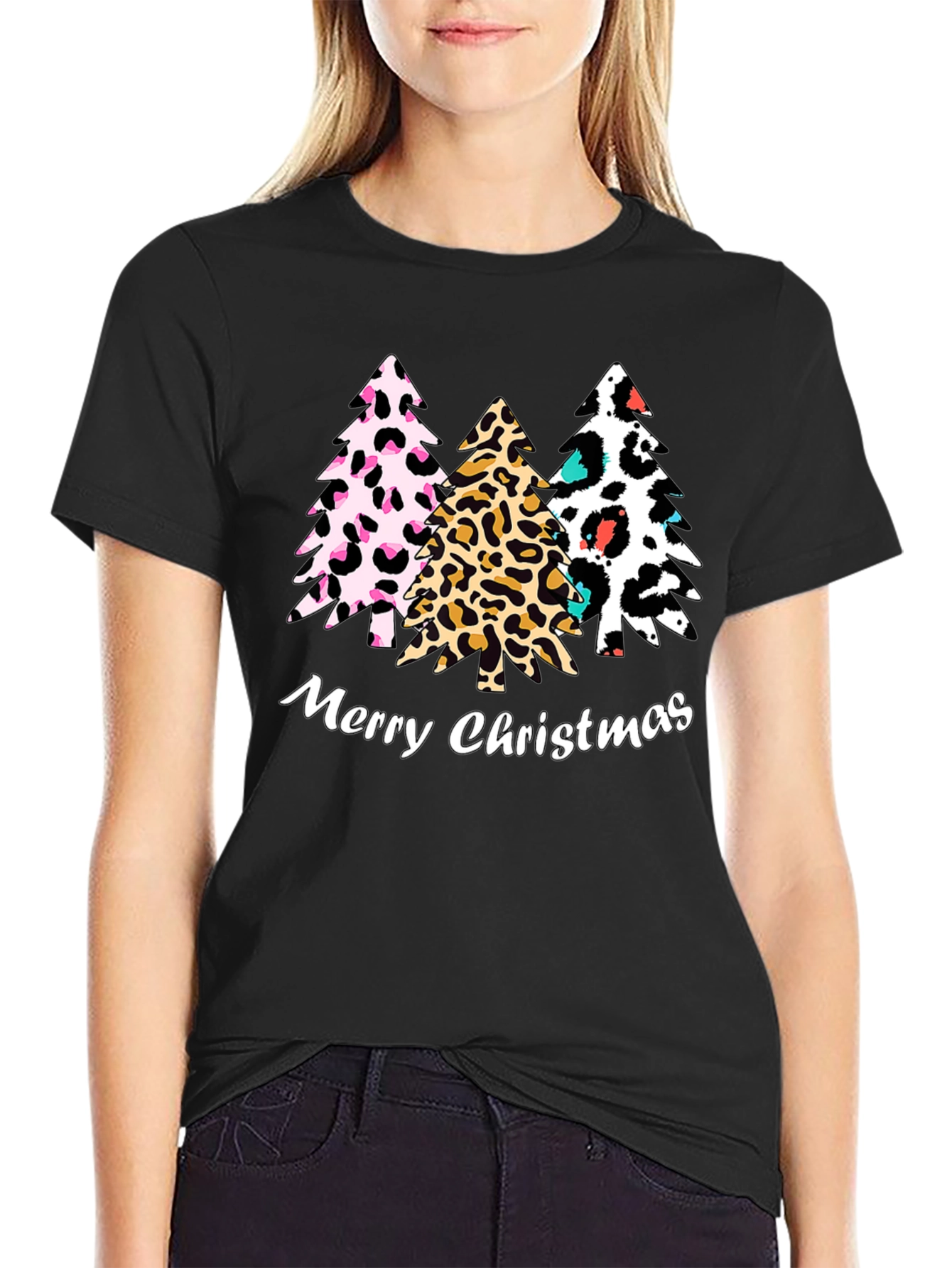 Merry Christmas Leopard Print Tree T-Shirt