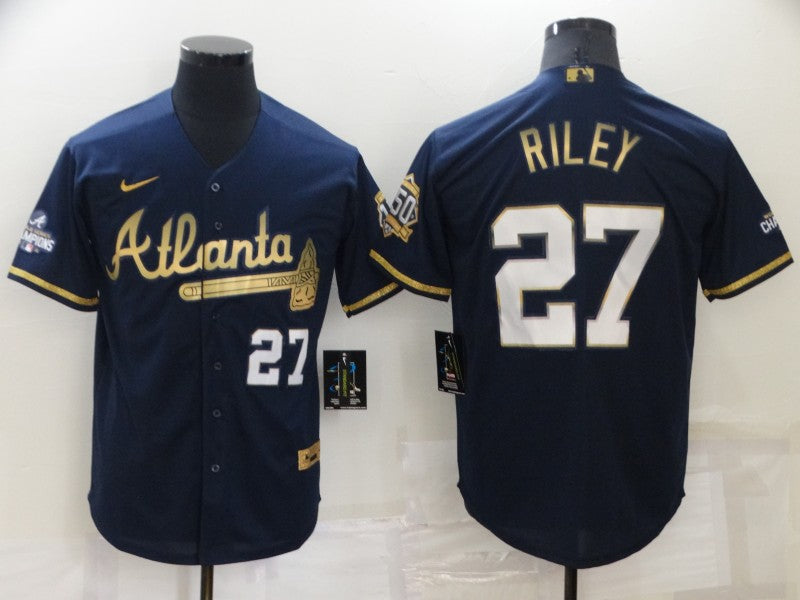 Men's Atlanta Braves Austin Riley #27 Navy Fashion Stitched Jerseys