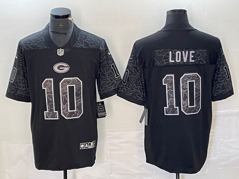 Men's Green Bay Packers Jordan Love #10 Black RFLCTV Limited Jerseys
