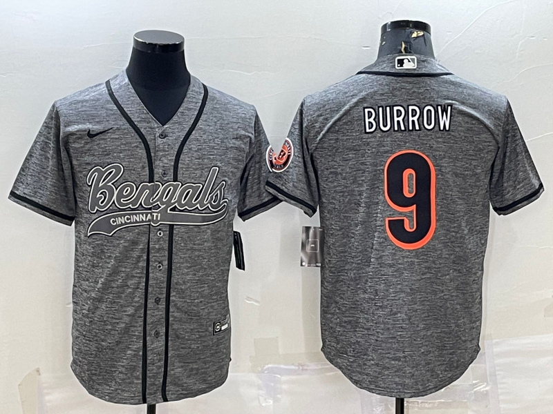 Men's Cincinnati Bengals Joe Burrow #9 Grey Fashion Game Jerseys
