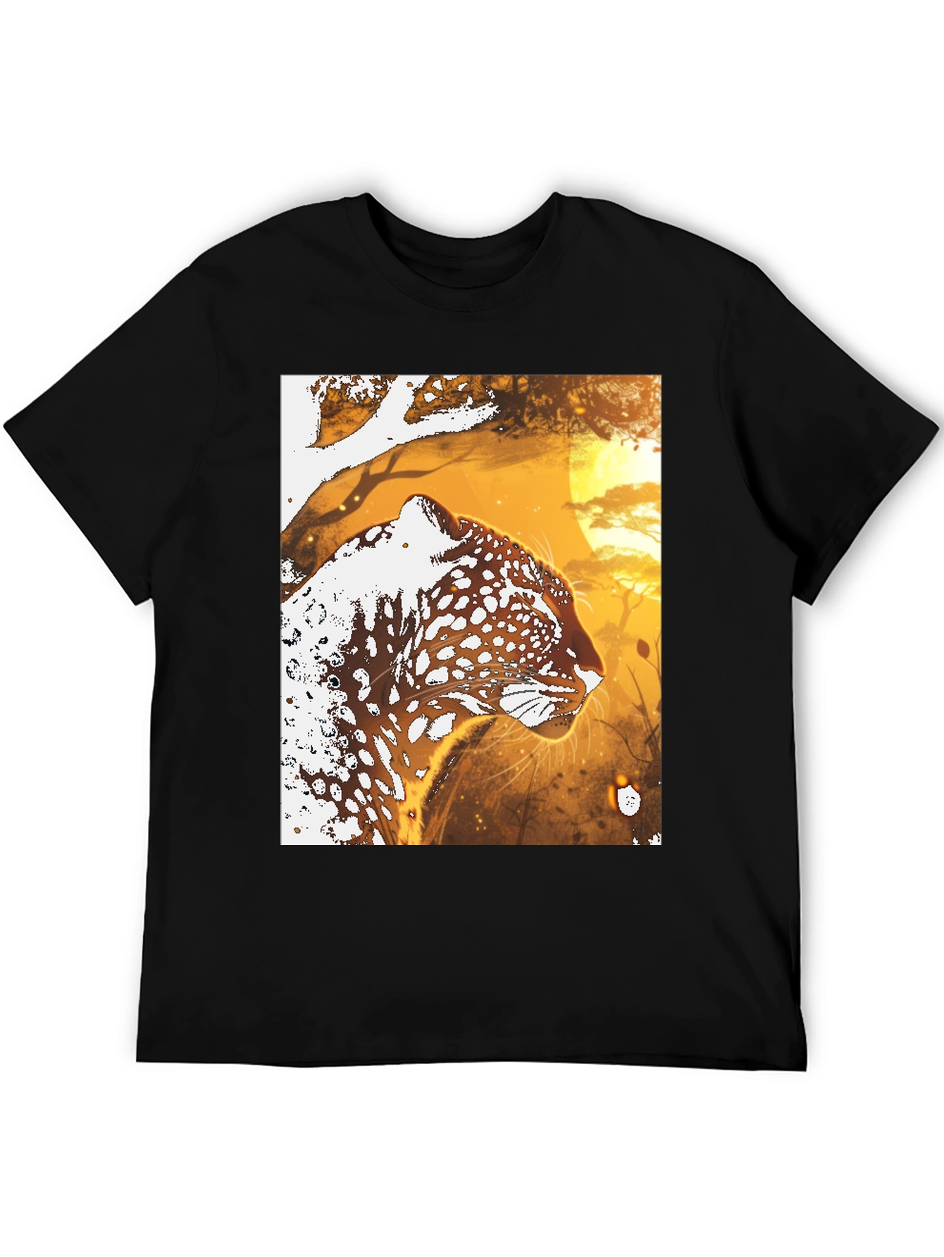 Leopard Graphic Black T-Shirt - Wildlife Art
