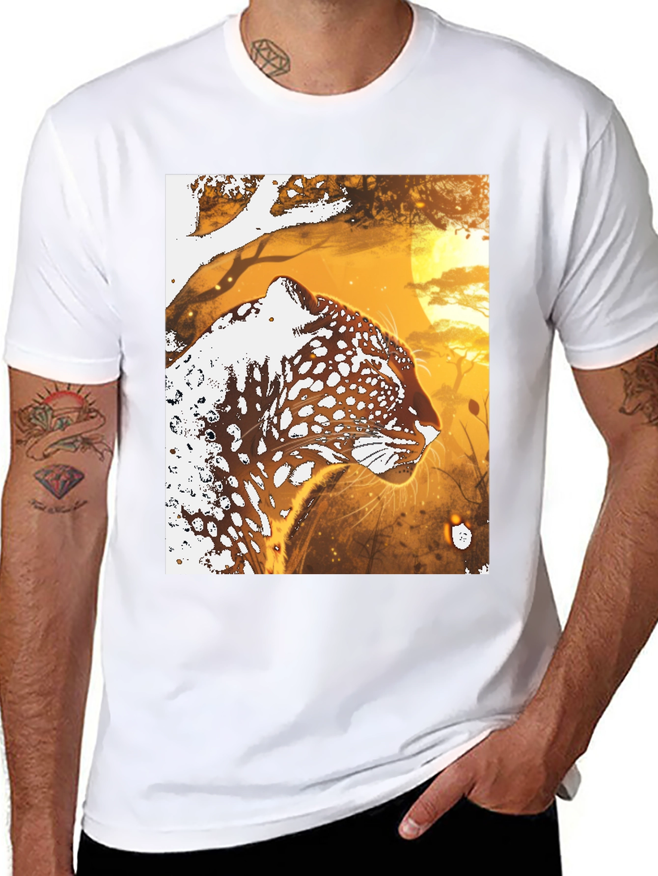 Leopard Graphic Black T-Shirt - Wildlife Art