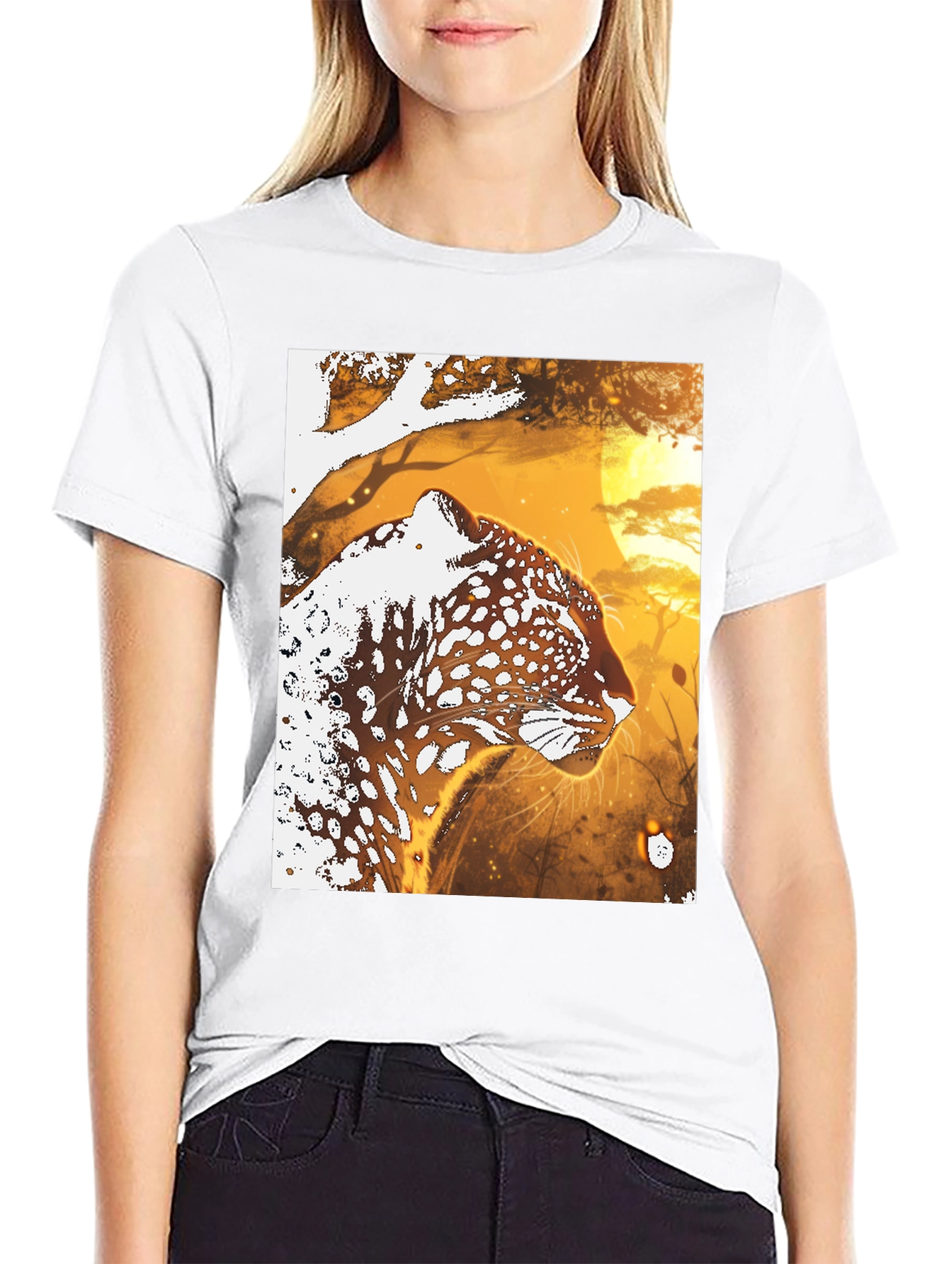 Leopard Graphic Black T-Shirt - Wildlife Art