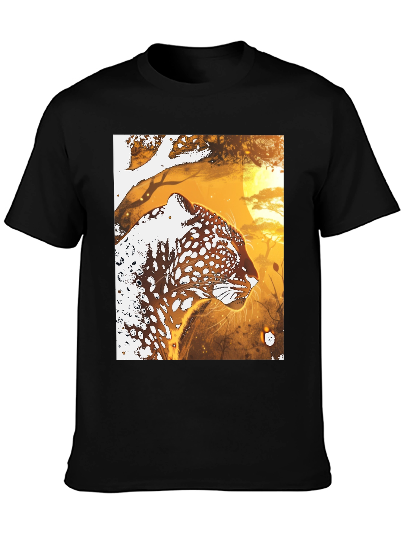 Leopard Graphic Black T-Shirt - Wildlife Art