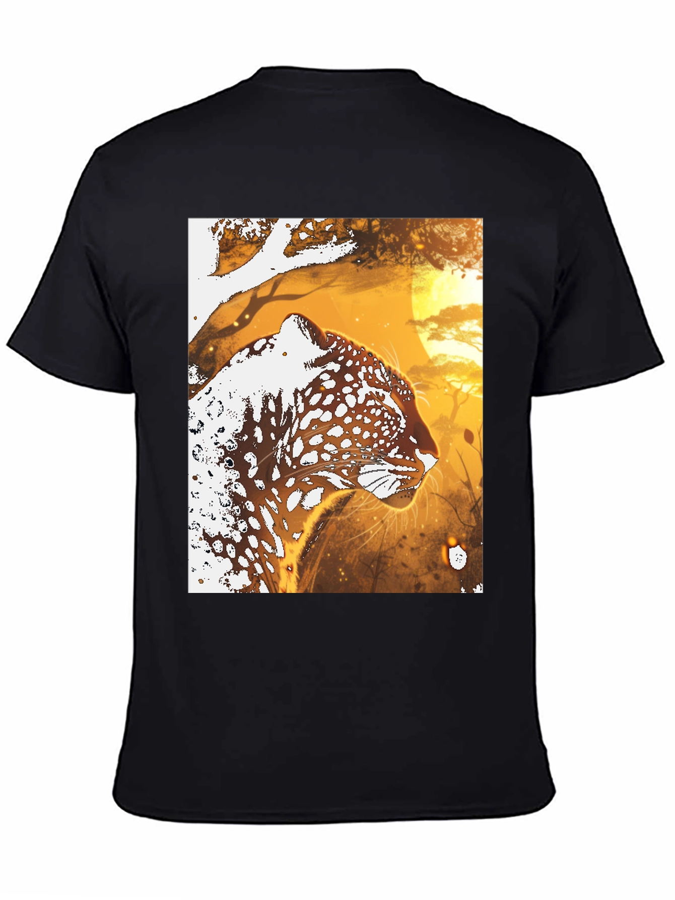 Leopard Graphic Black T-Shirt - Wildlife Art