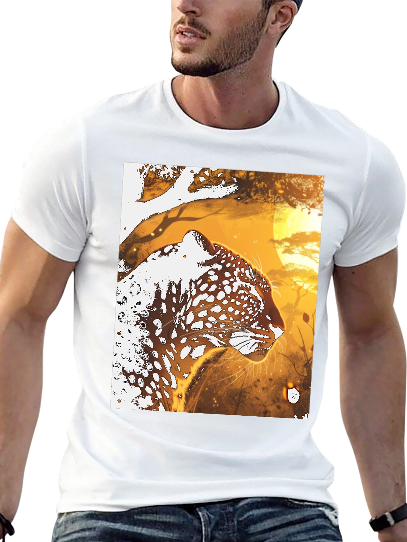 Leopard Graphic Black T-Shirt - Wildlife Art