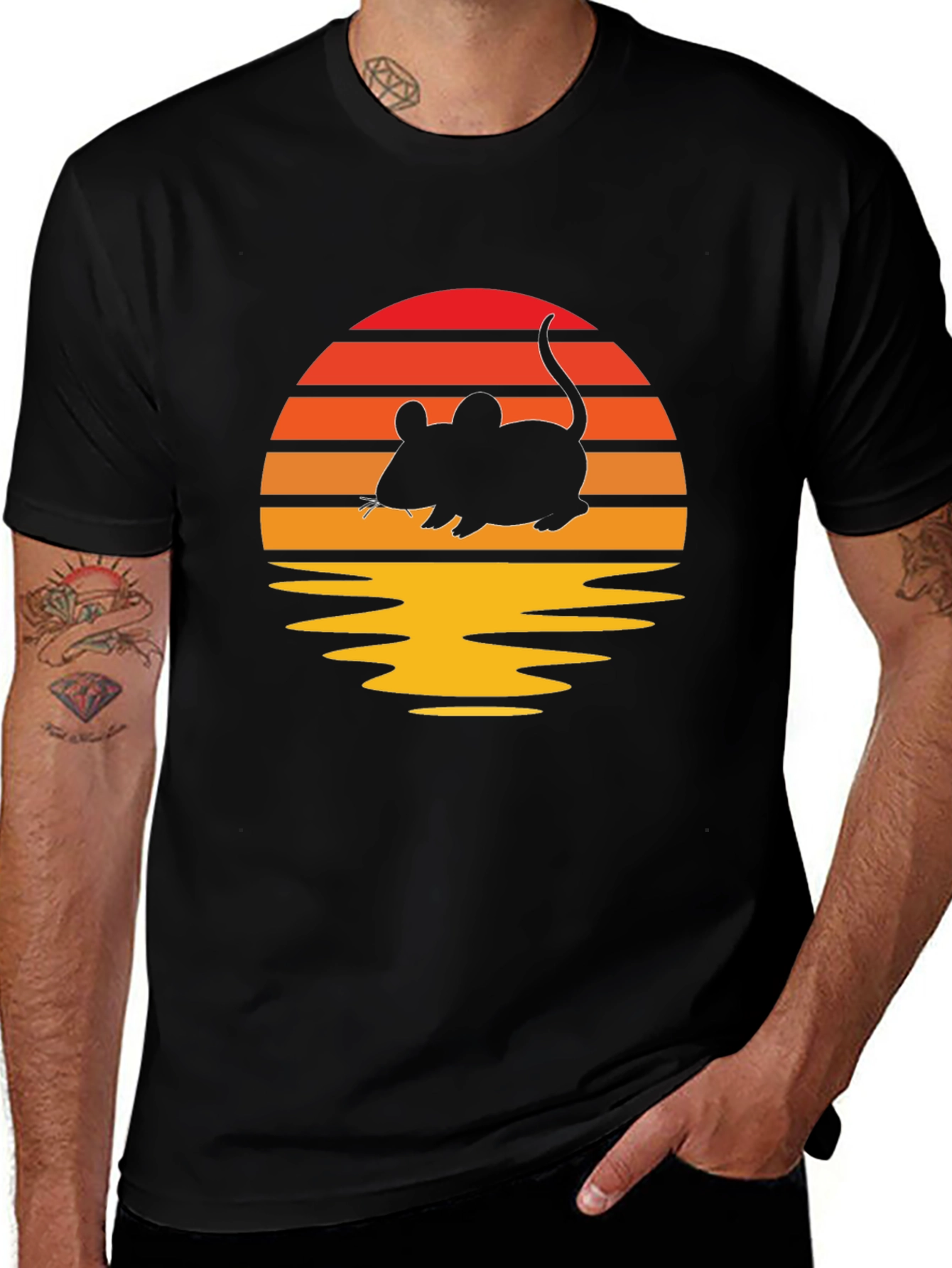 Retro Sunset Mouse T-Shirt - Black