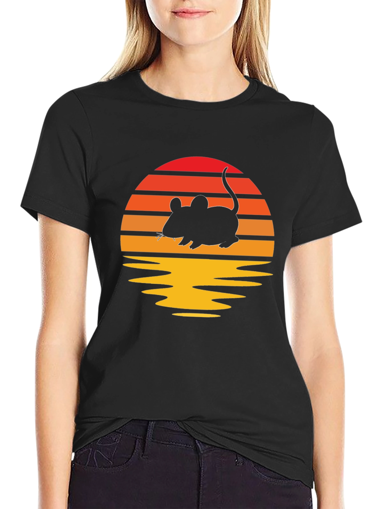 Retro Sunset Mouse T-Shirt - Black