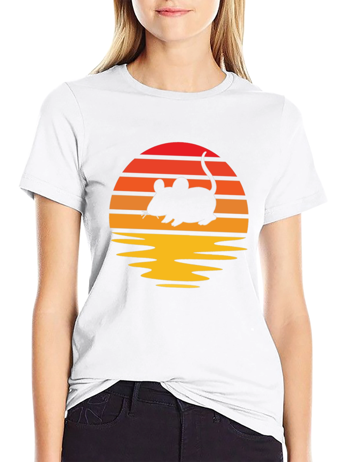 Retro Sunset Mouse T-Shirt - Black