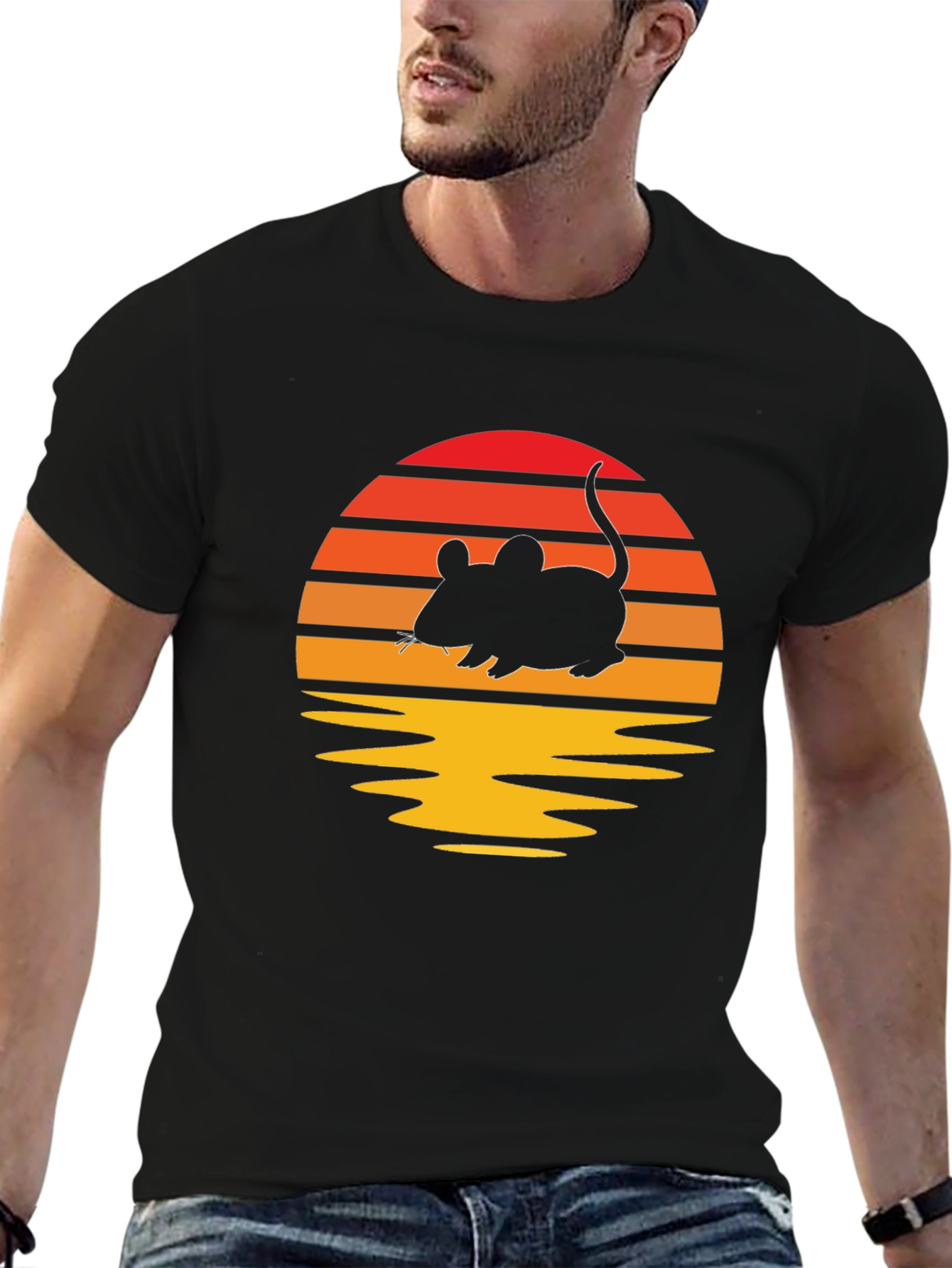 Retro Sunset Mouse T-Shirt - Black