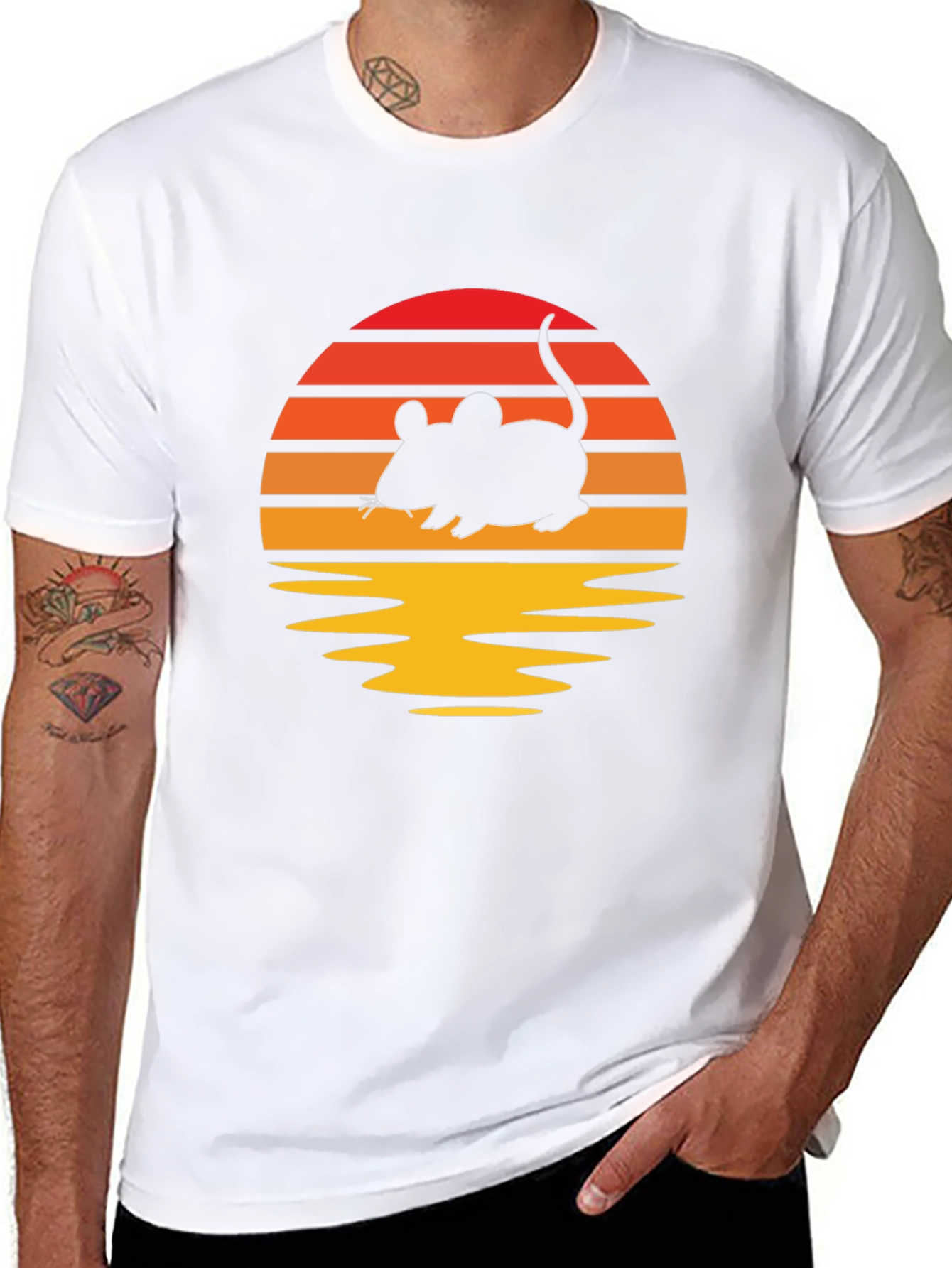 Retro Sunset Mouse T-Shirt - Black