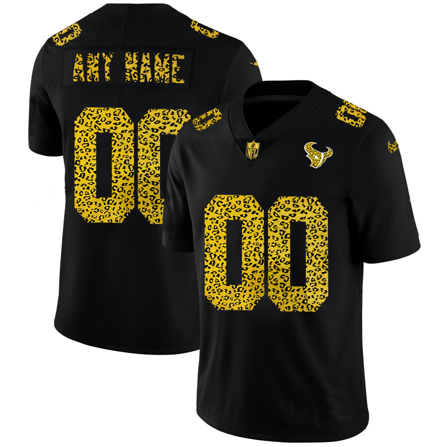Custom1 Houston Texans Leopard Print Fashion Vapor Limited Jerseys Black Stitched American Football Jerseys