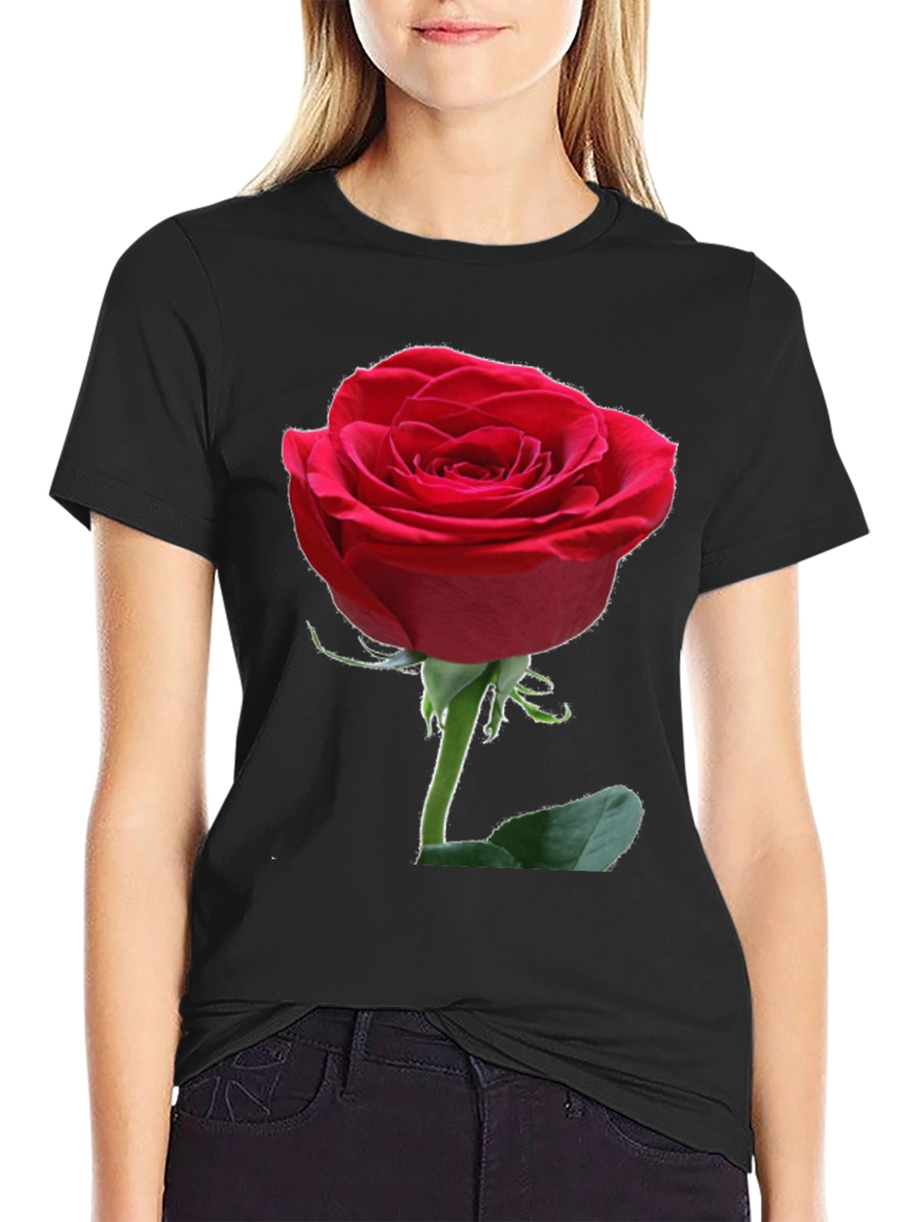 Red Rose Graphic Black T-Shirt