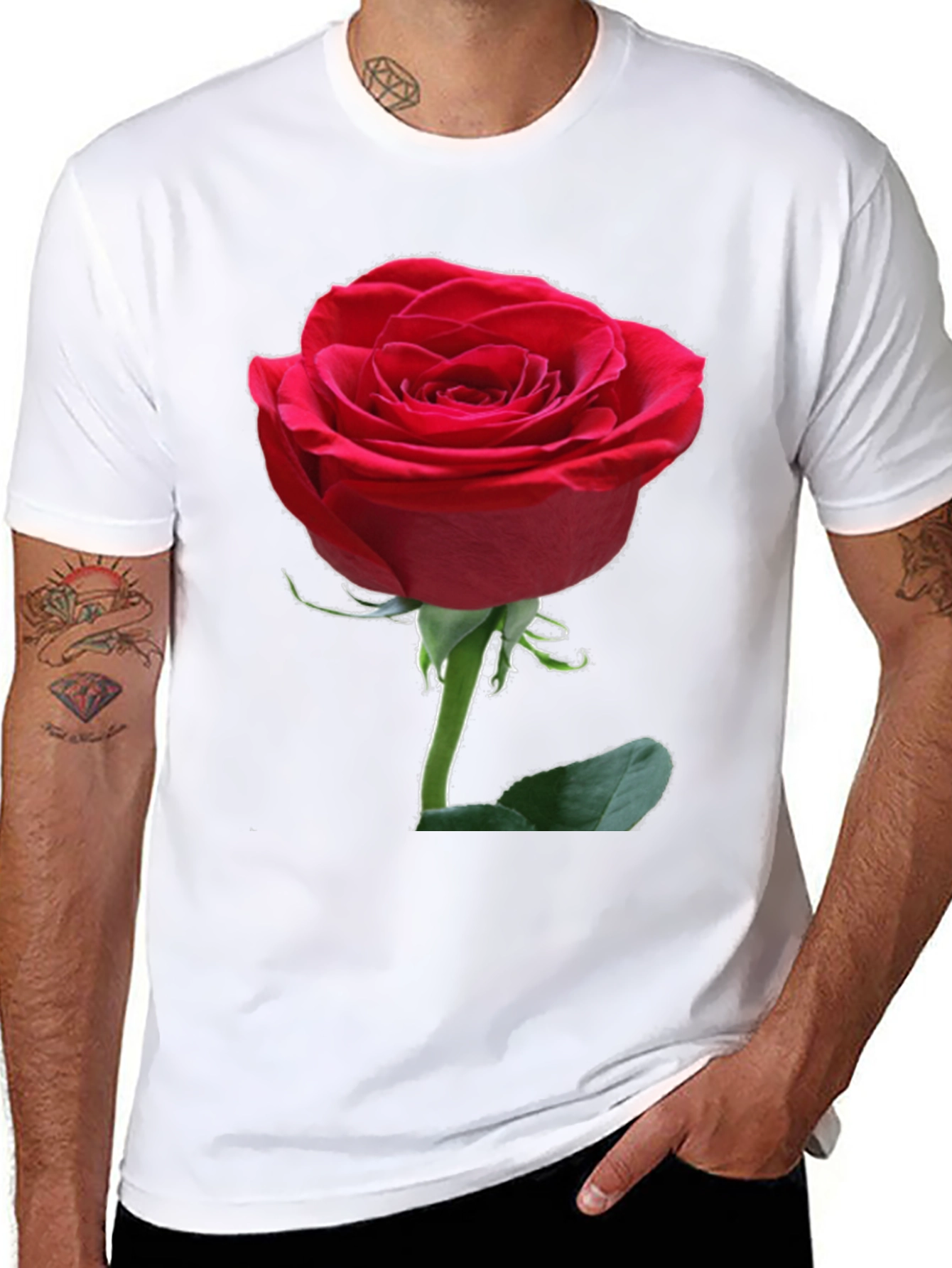 Red Rose Graphic Black T-Shirt