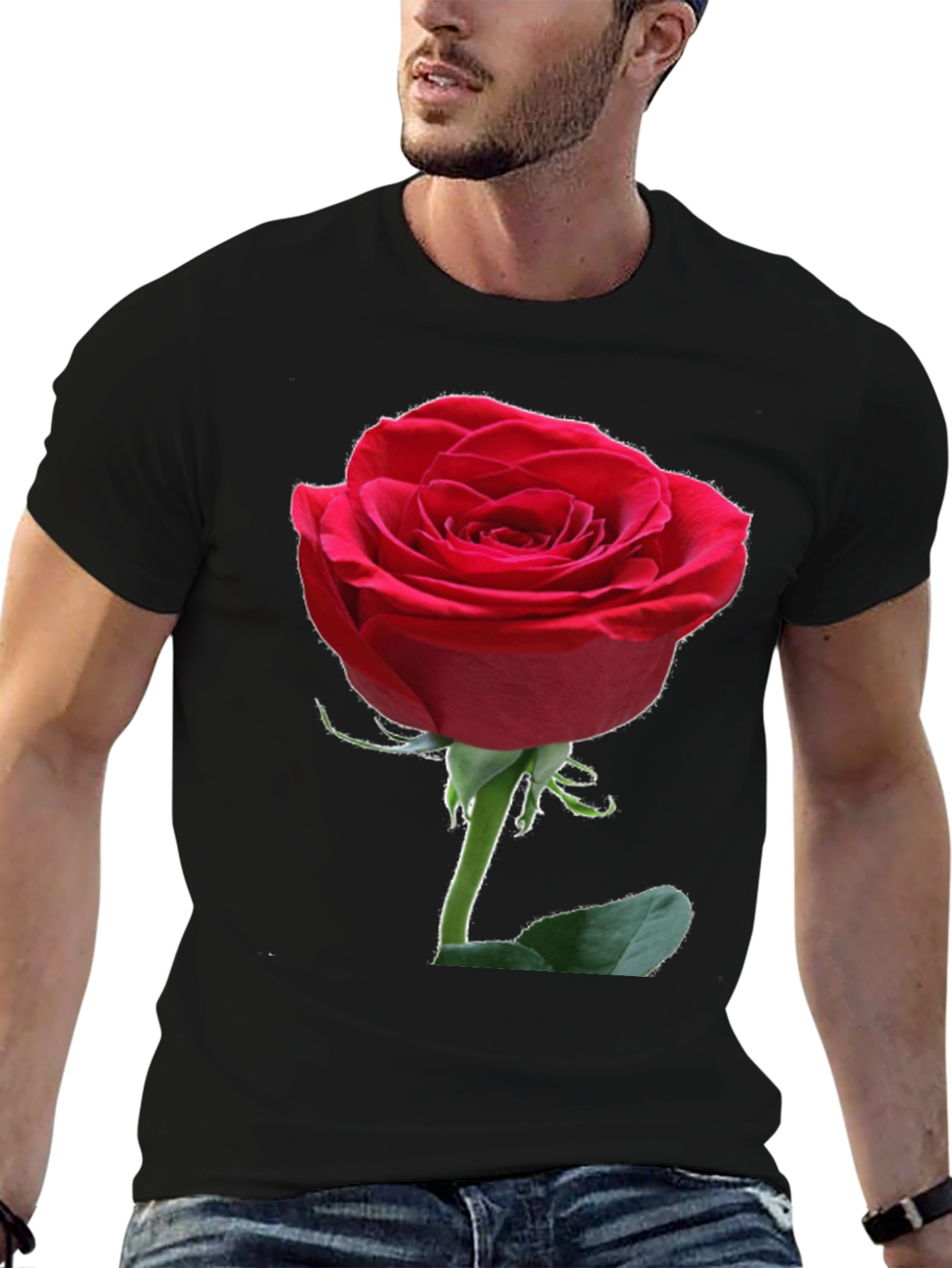 Red Rose Graphic Black T-Shirt