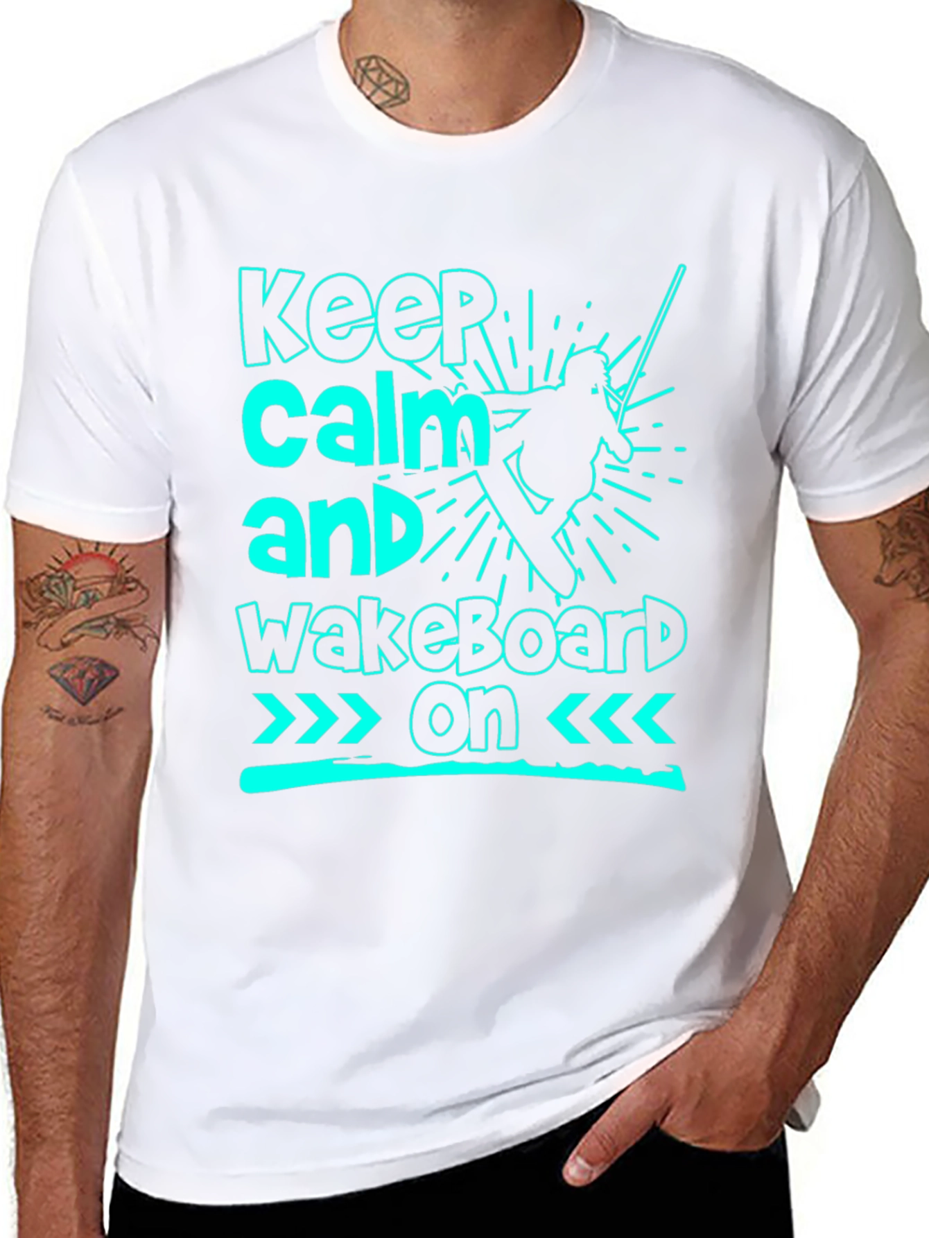 Keep Calm and Wakeboard On Black T-Shirt
