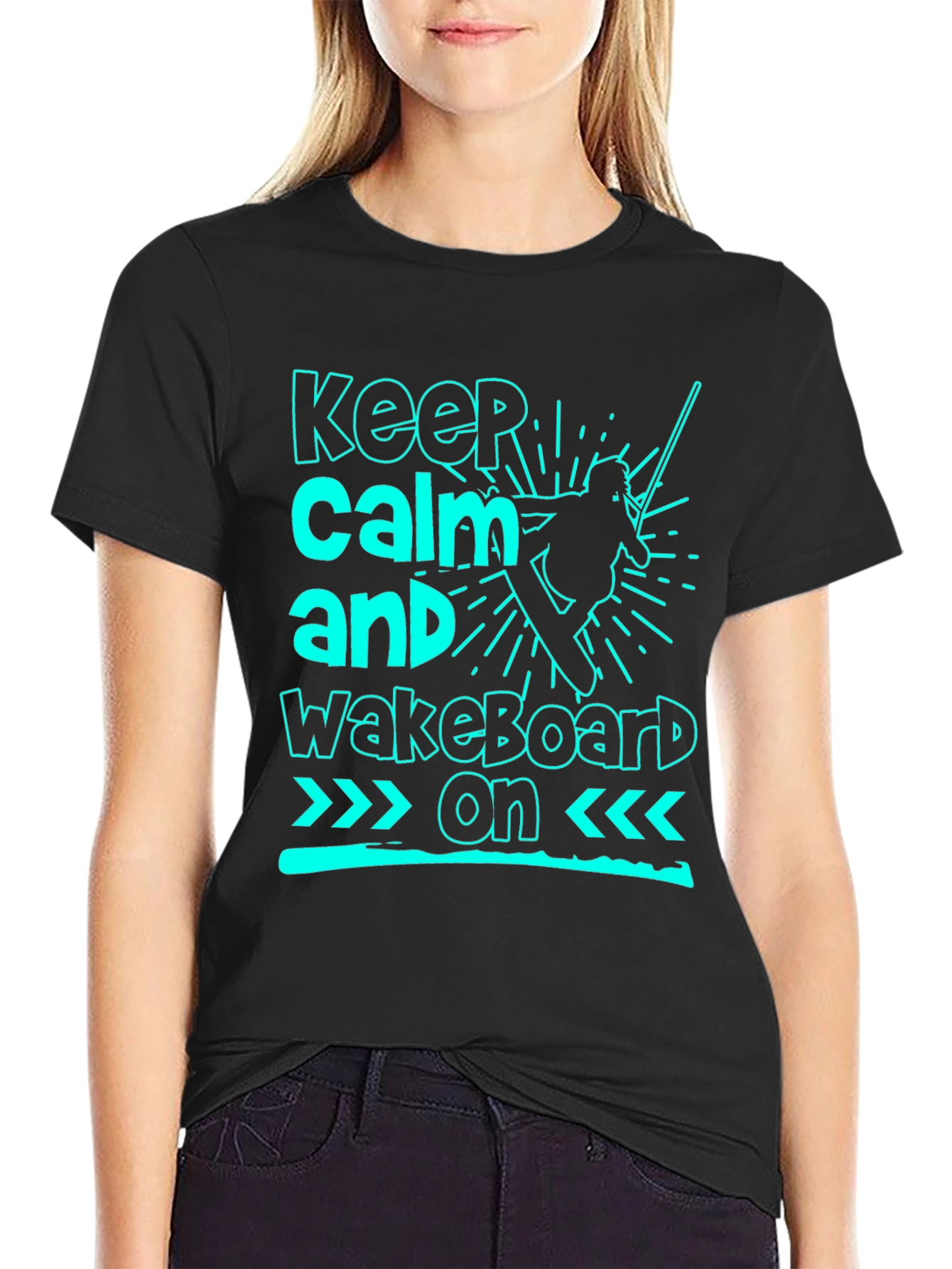 Keep Calm and Wakeboard On Black T-Shirt